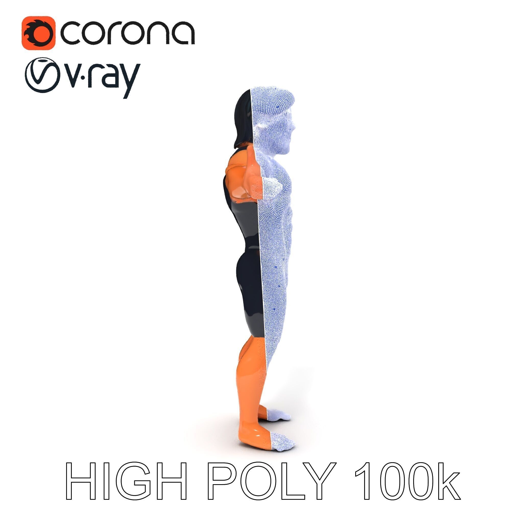 Athletic D Character Model in Black Suit for Animation and Games Low-poly 3D model_24