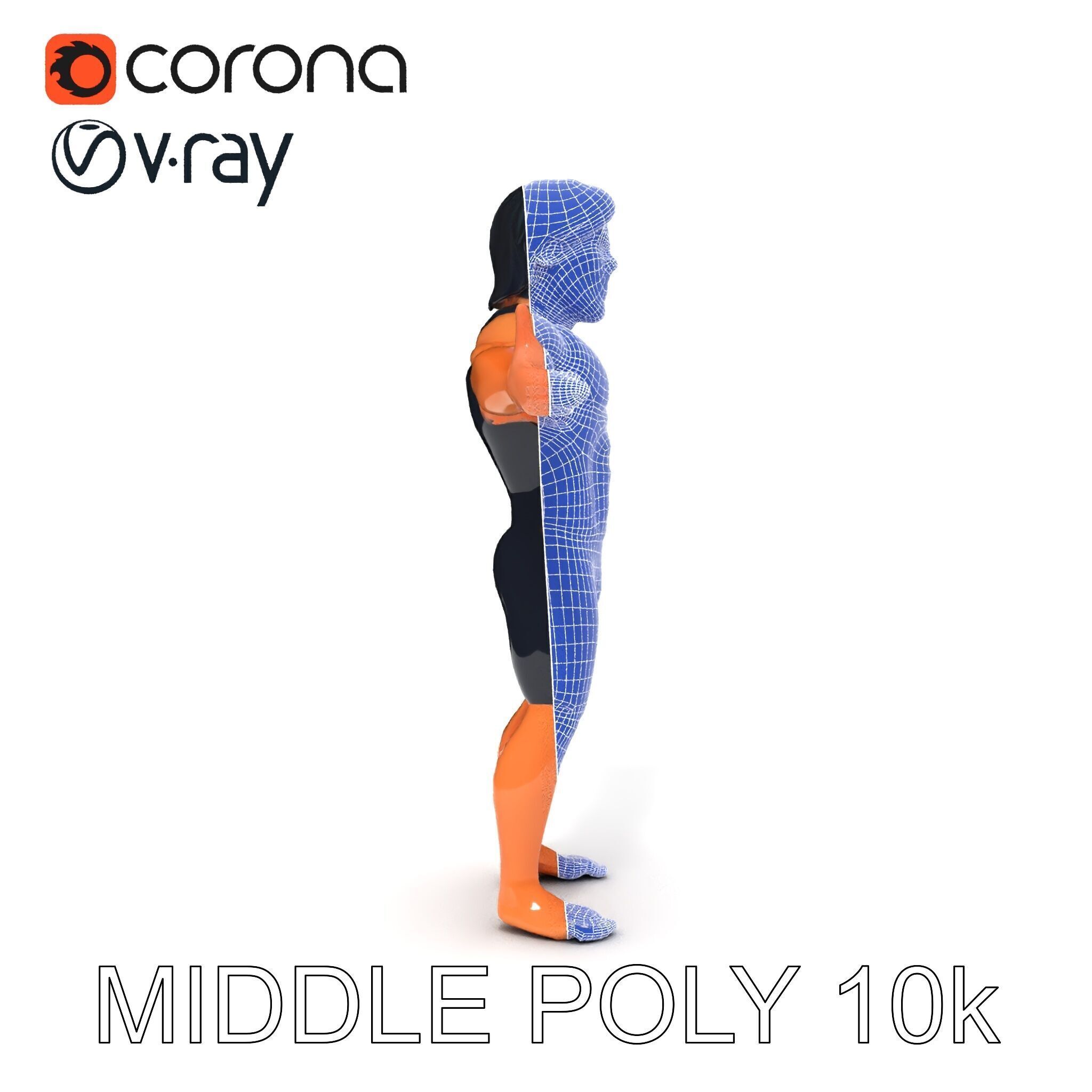 Athletic D Character Model in Black Suit for Animation and Games Low-poly 3D model_8