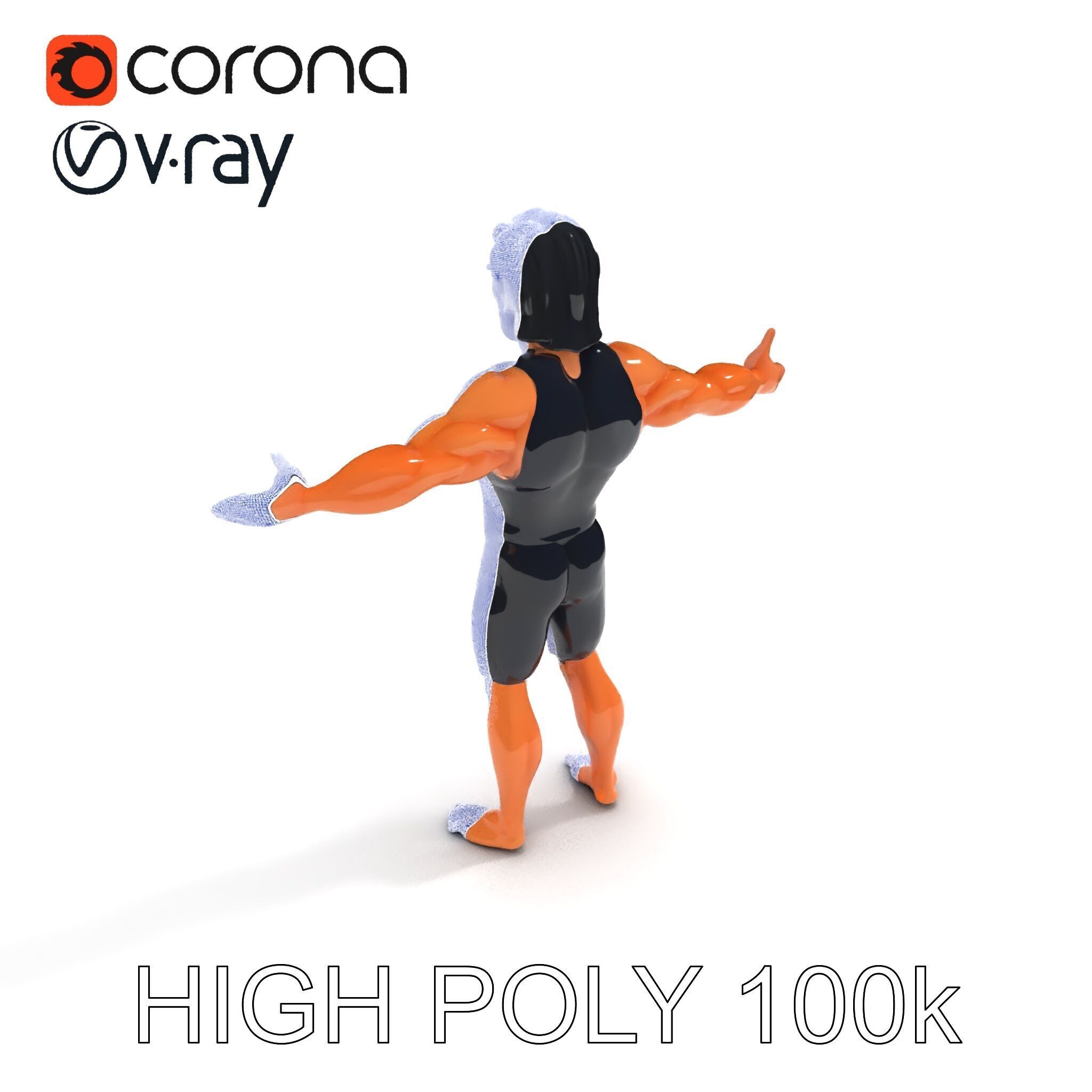 Athletic D Character Model in Black Suit for Animation and Games Low-poly 3D model_34