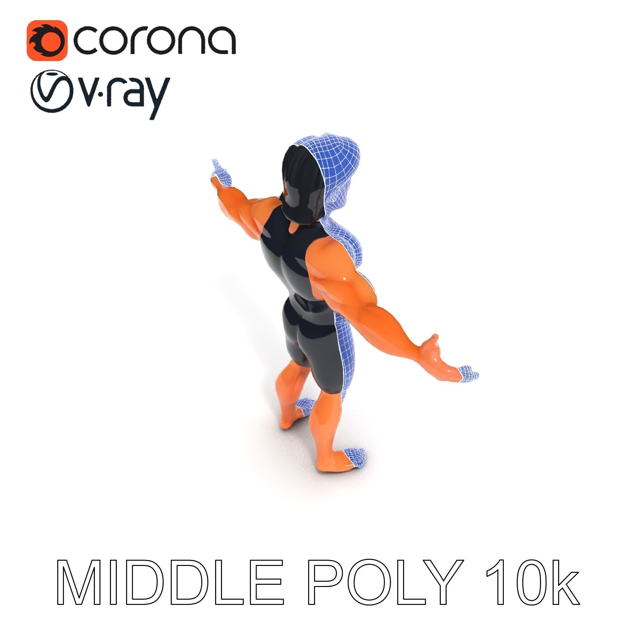 Athletic D Character Model in Black Suit for Animation and Games Low-poly 3D model_35