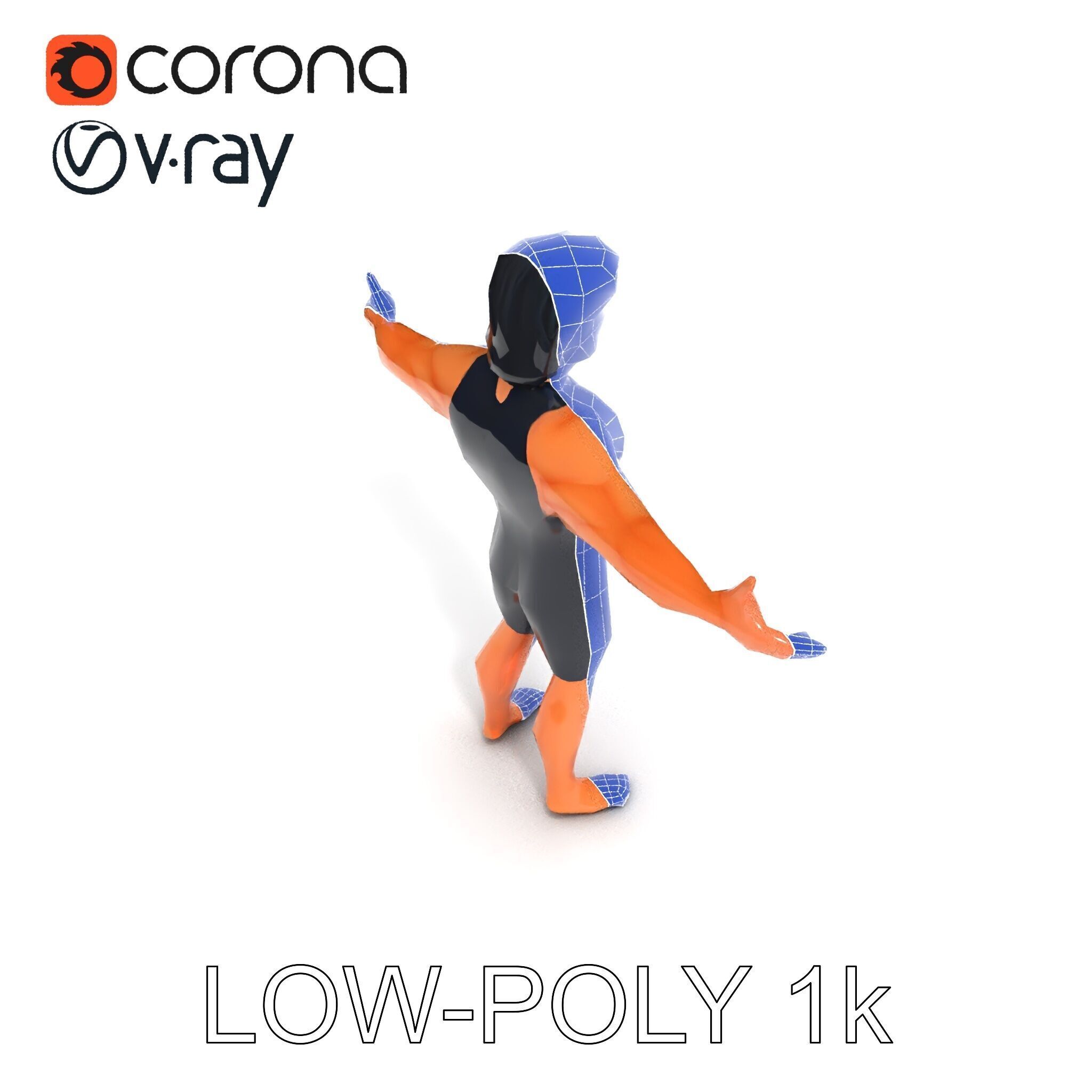 Athletic D Character Model in Black Suit for Animation and Games Low-poly 3D model_28