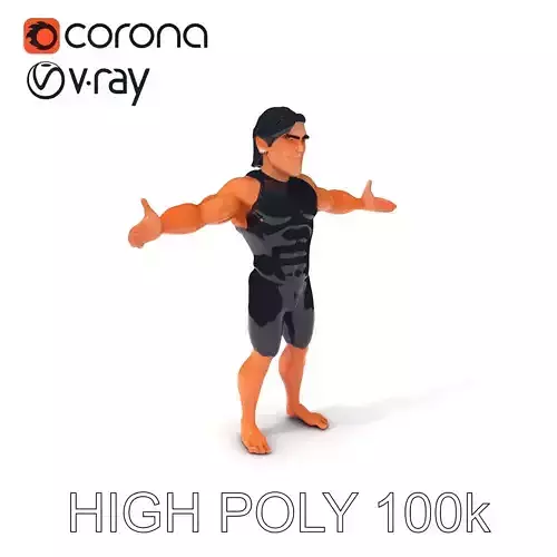 Athletic D Character Model in Black Suit for Animation and Games