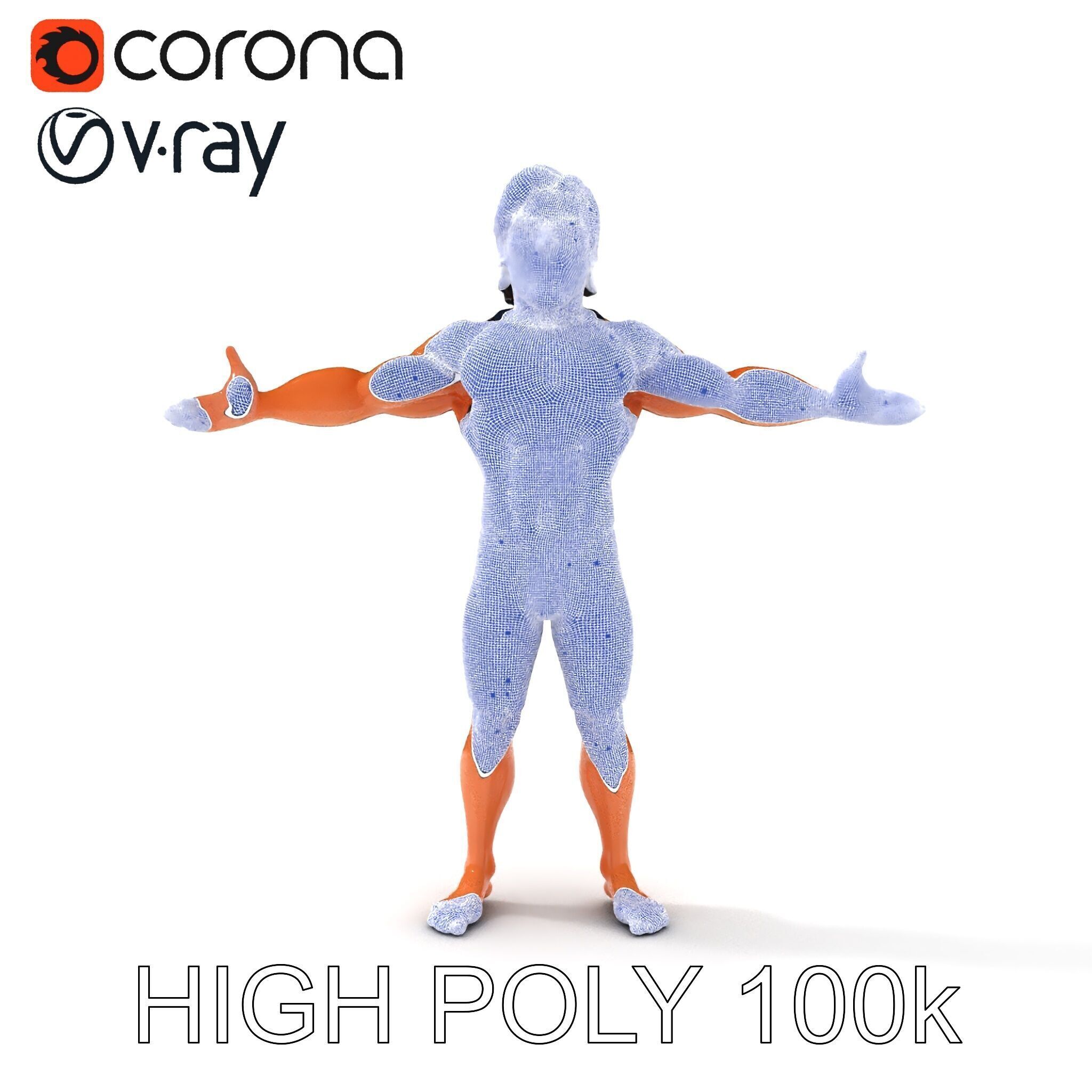 Athletic D Character Model in Black Suit for Animation and Games Low-poly 3D model_16