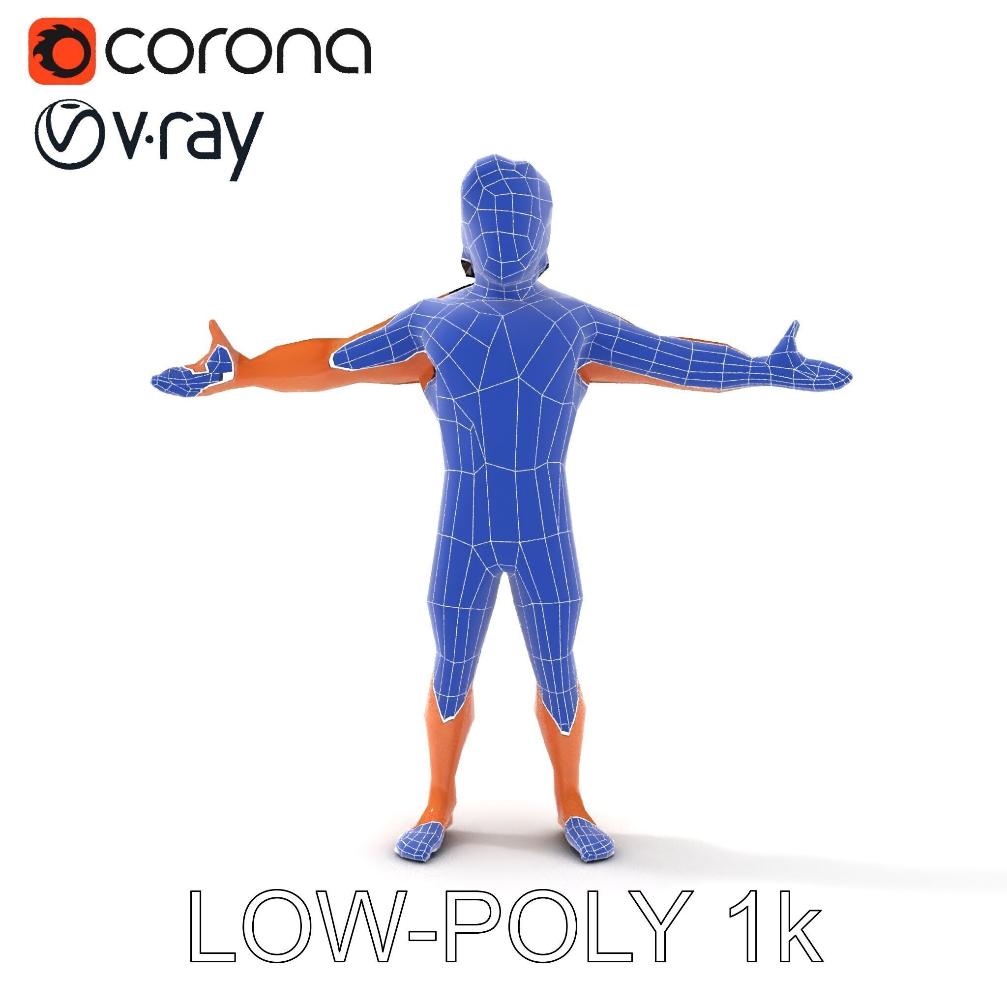 Athletic D Character Model in Black Suit for Animation and Games Low-poly 3D model_18