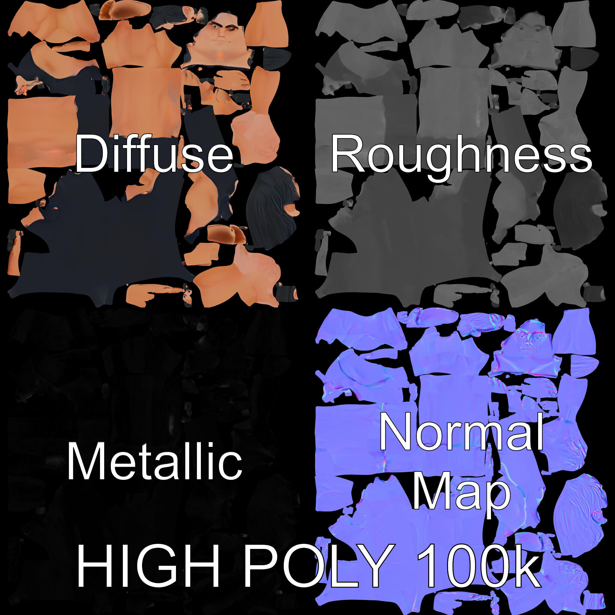 Athletic D Character Model in Black Suit for Animation and Games Low-poly 3D model_2