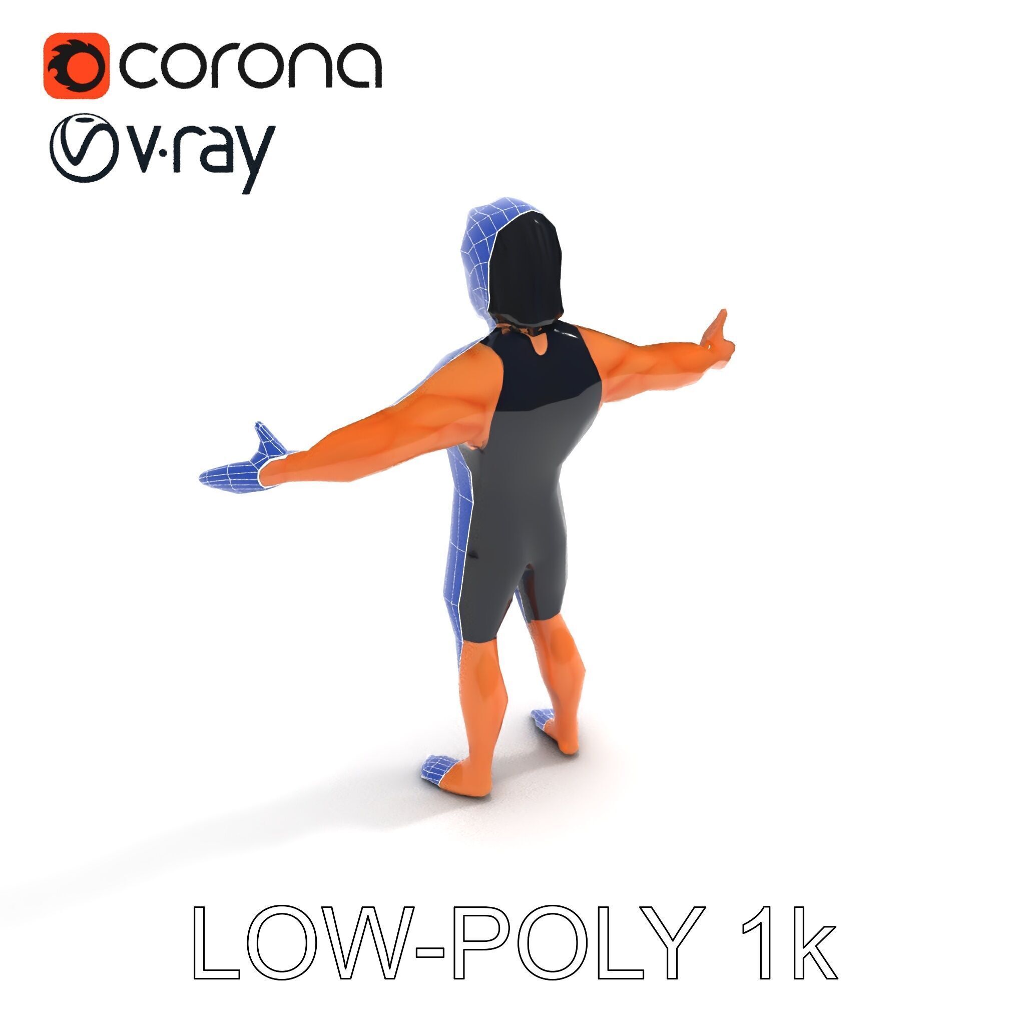 Athletic D Character Model in Black Suit for Animation and Games Low-poly 3D model_15