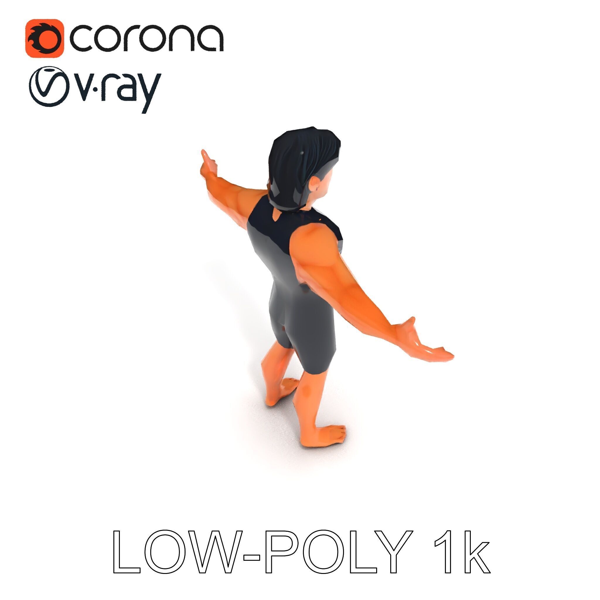 Athletic D Character Model in Black Suit for Animation and Games Low-poly 3D model_26