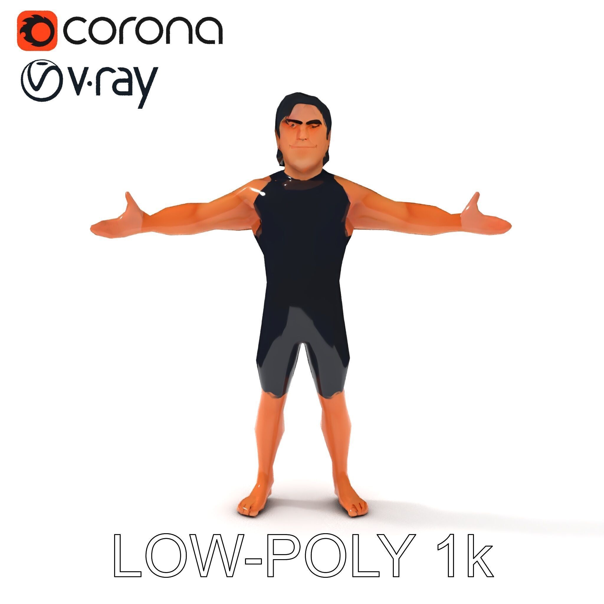 Athletic D Character Model in Black Suit for Animation and Games Low-poly 3D model_23