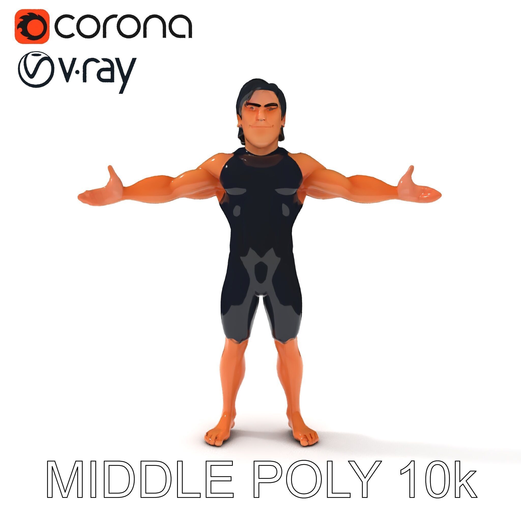 Athletic D Character Model in Black Suit for Animation and Games Low-poly 3D model_27