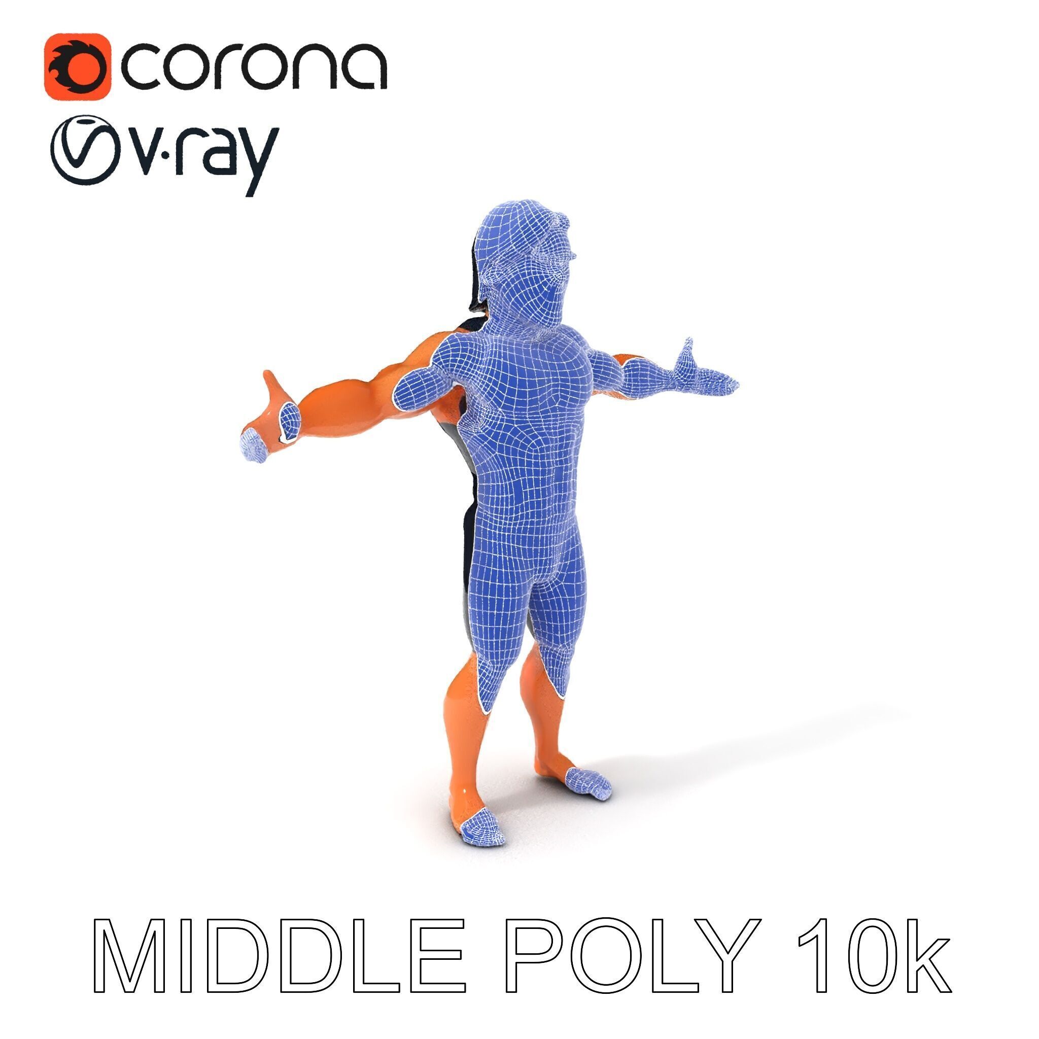 Athletic D Character Model in Black Suit for Animation and Games Low-poly 3D model_25