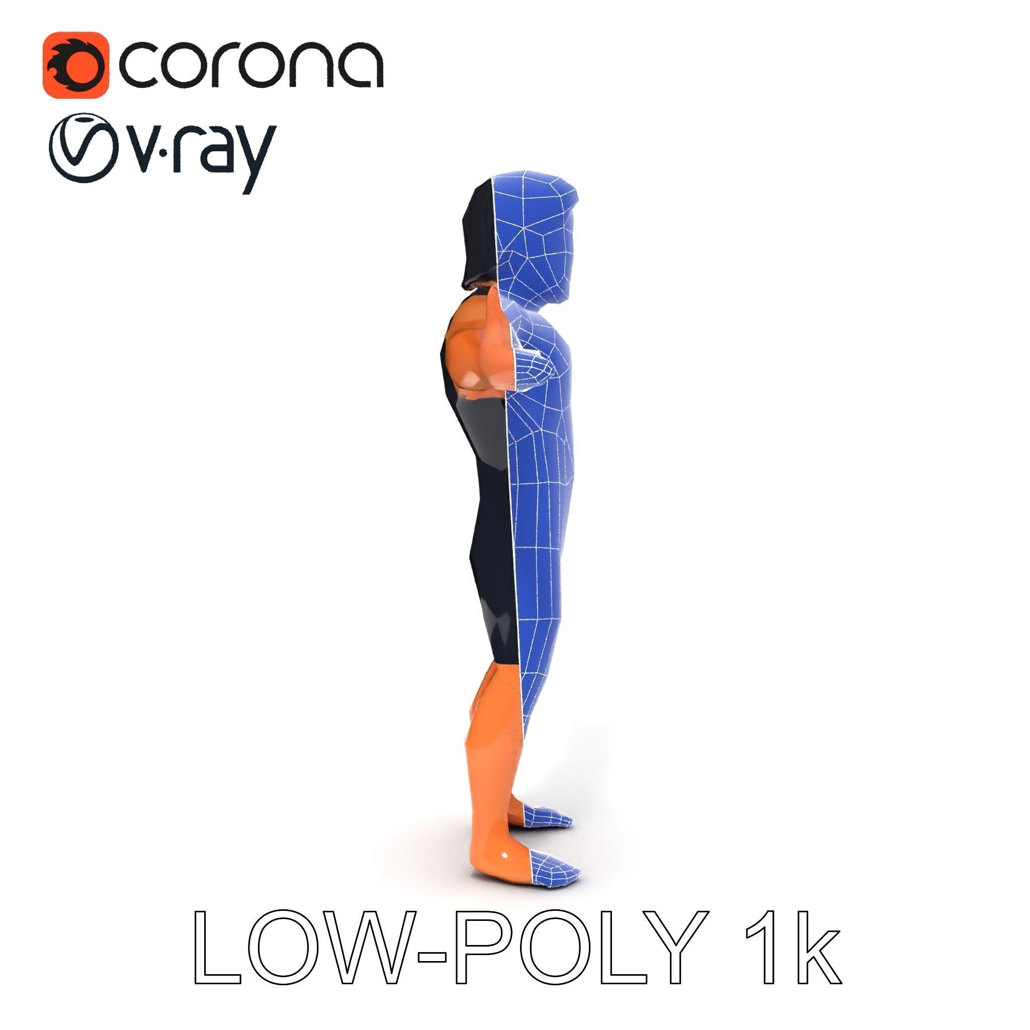 Athletic D Character Model in Black Suit for Animation and Games Low-poly 3D model_33