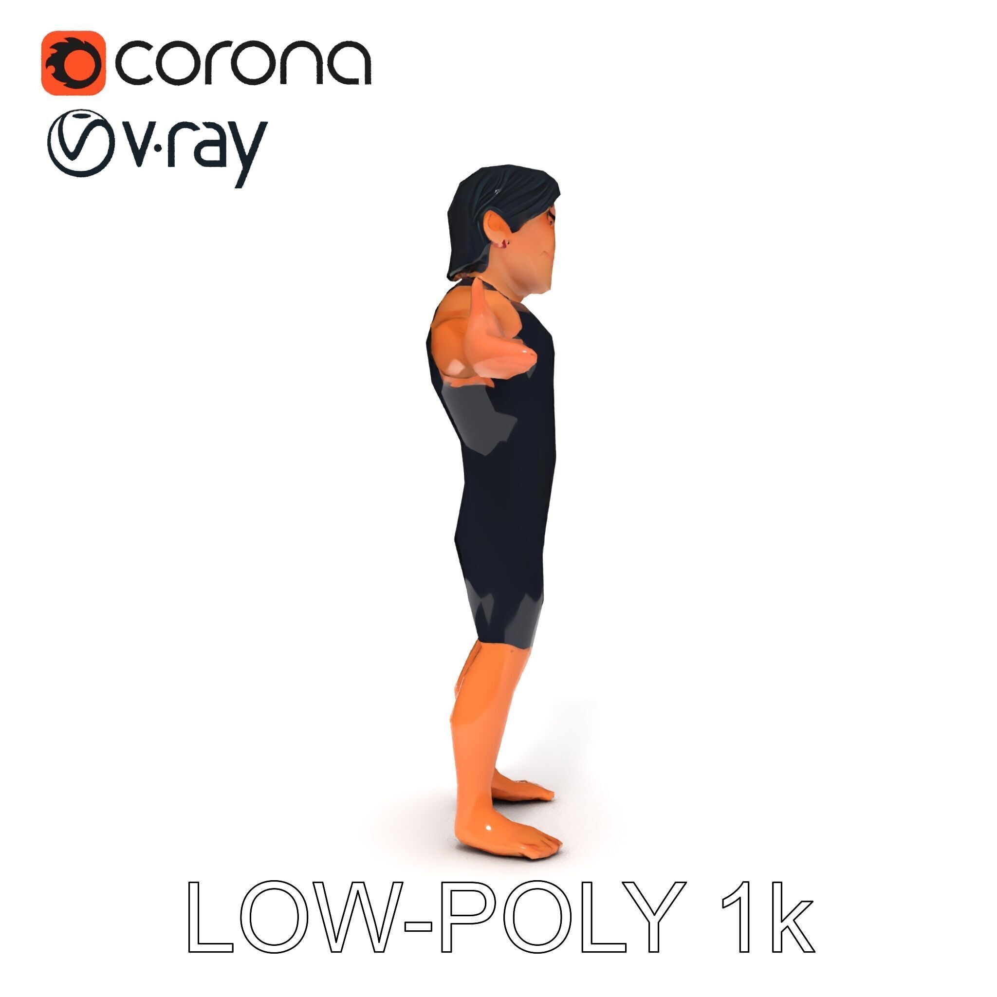 Athletic D Character Model in Black Suit for Animation and Games Low-poly 3D model_7