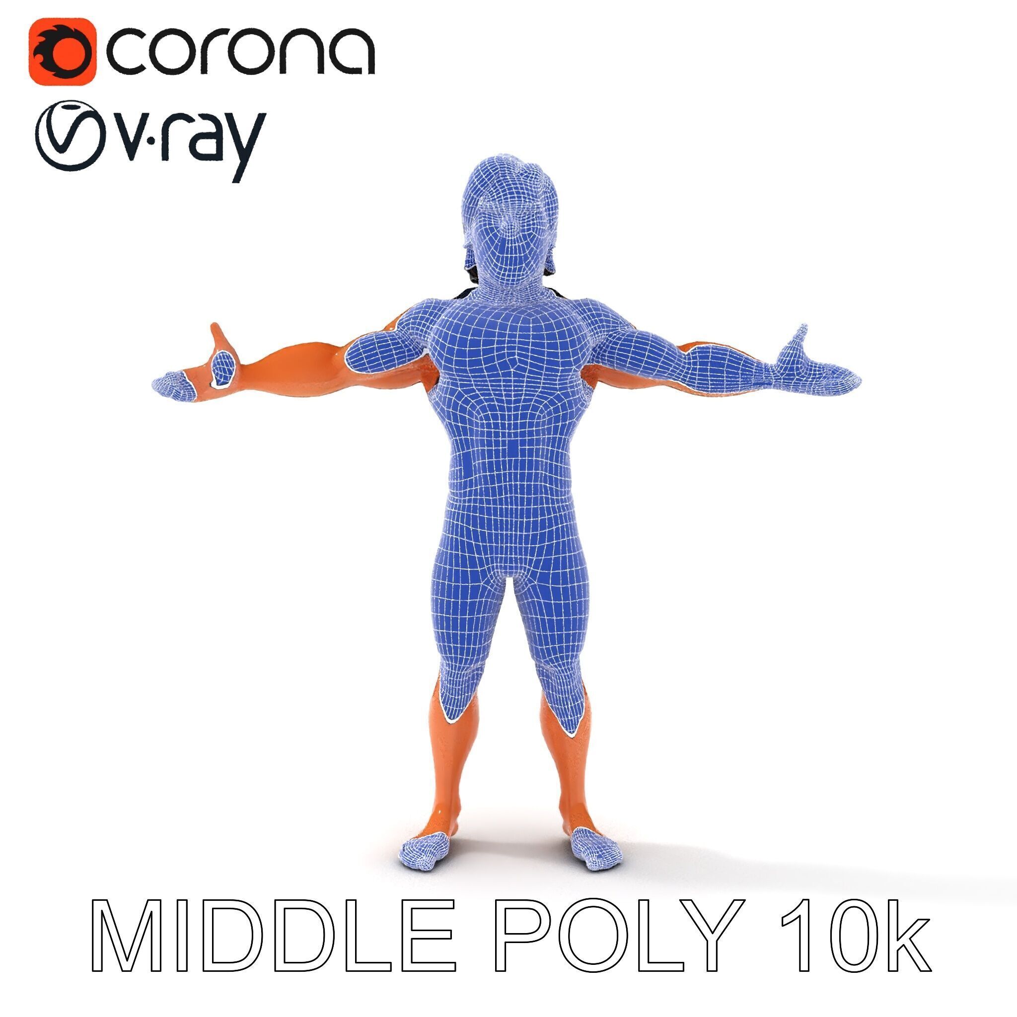 Athletic D Character Model in Black Suit for Animation and Games Low-poly 3D model_6