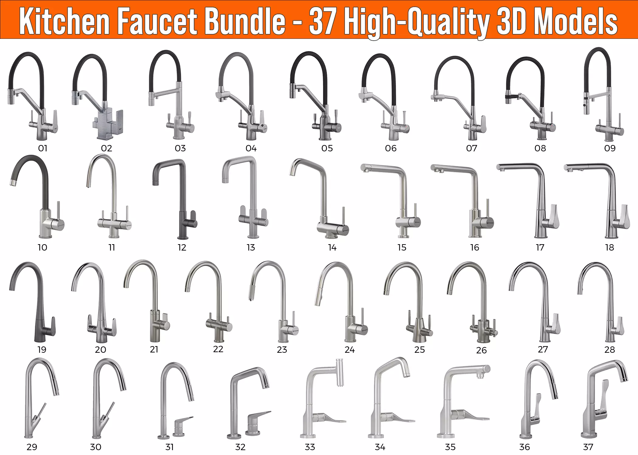 Kitchen Faucet Bundle - 37 High-Quality 3D Models 3D Model Collection_0