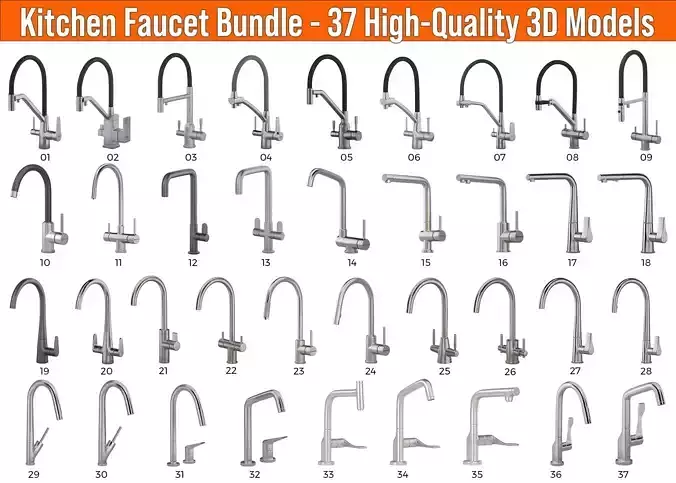 Kitchen Faucet Bundle - 37 High-Quality 3D Models 3D Model Collection