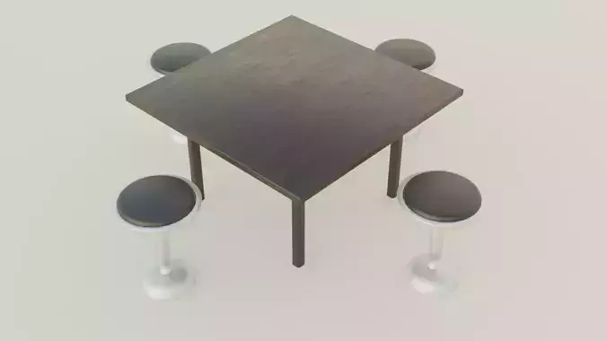 Modern Square Table with Round Stools  Low-Poly 3D Furniture Set