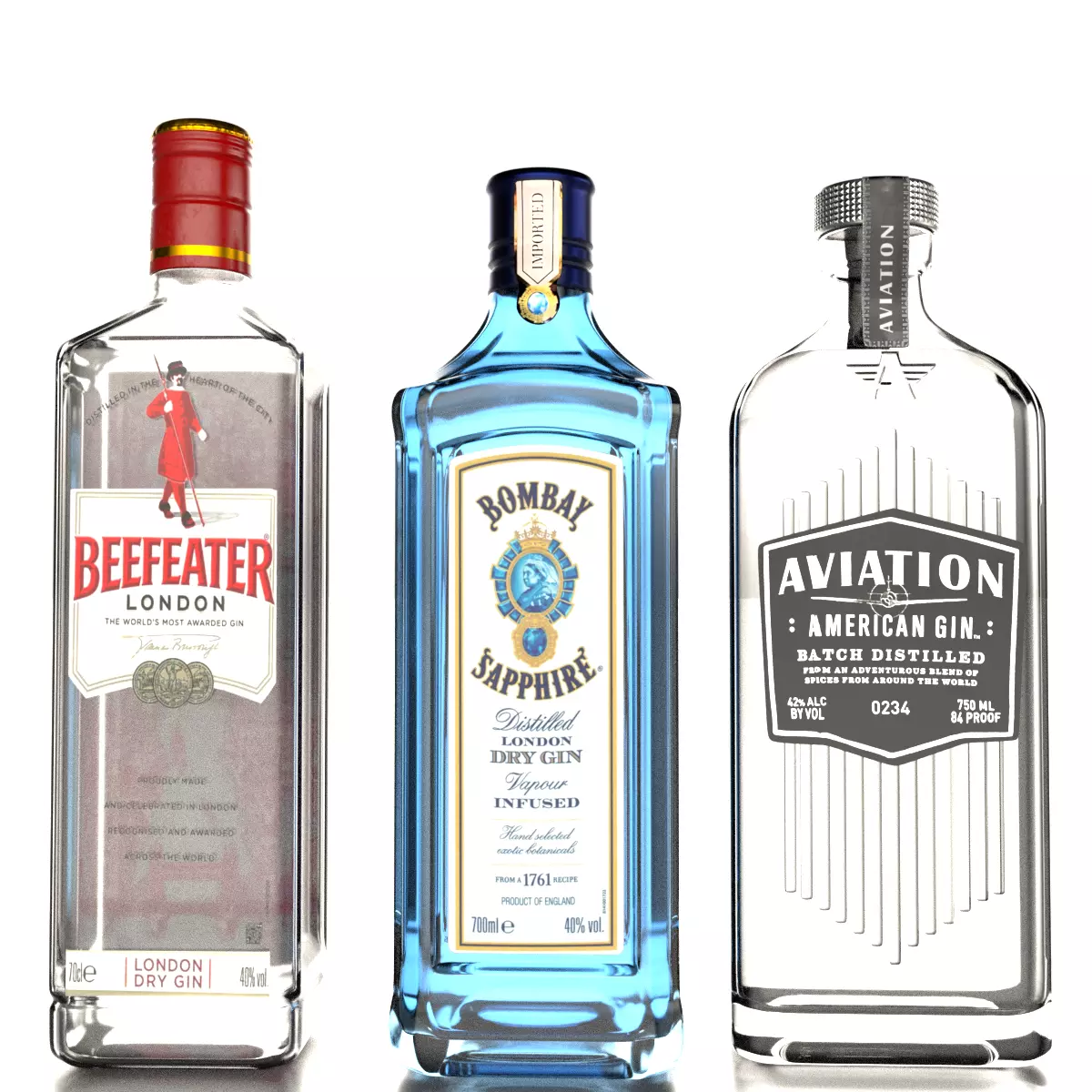 Gin Alcohol Collection Bombay Beefeater Aviation 3D model