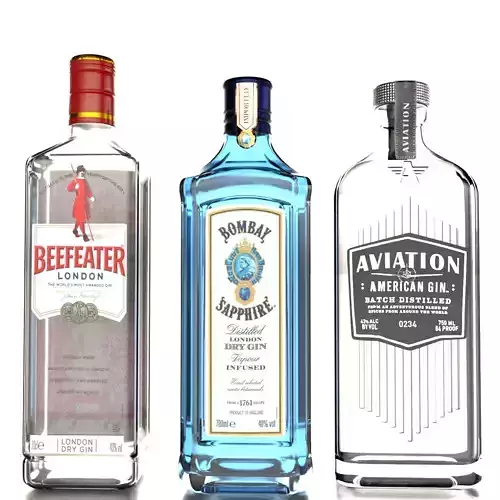 Gin Alcohol Collection Bombay Beefeater Aviation 3D model