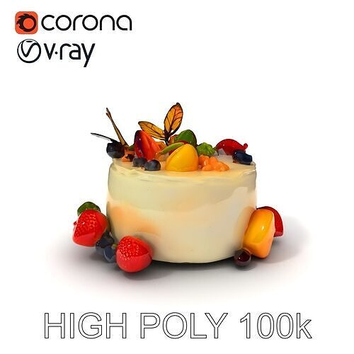 Deluxe Fruit Cake Model Pack with Decorative Elements Low-poly 3D model