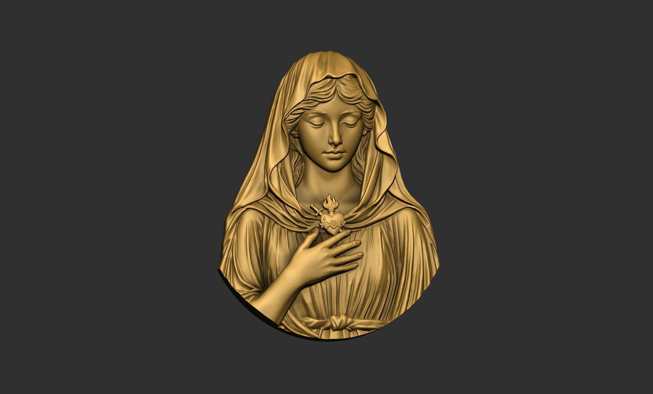 Virgin Mary with Sacred Heart Pendant 3D print model_4
