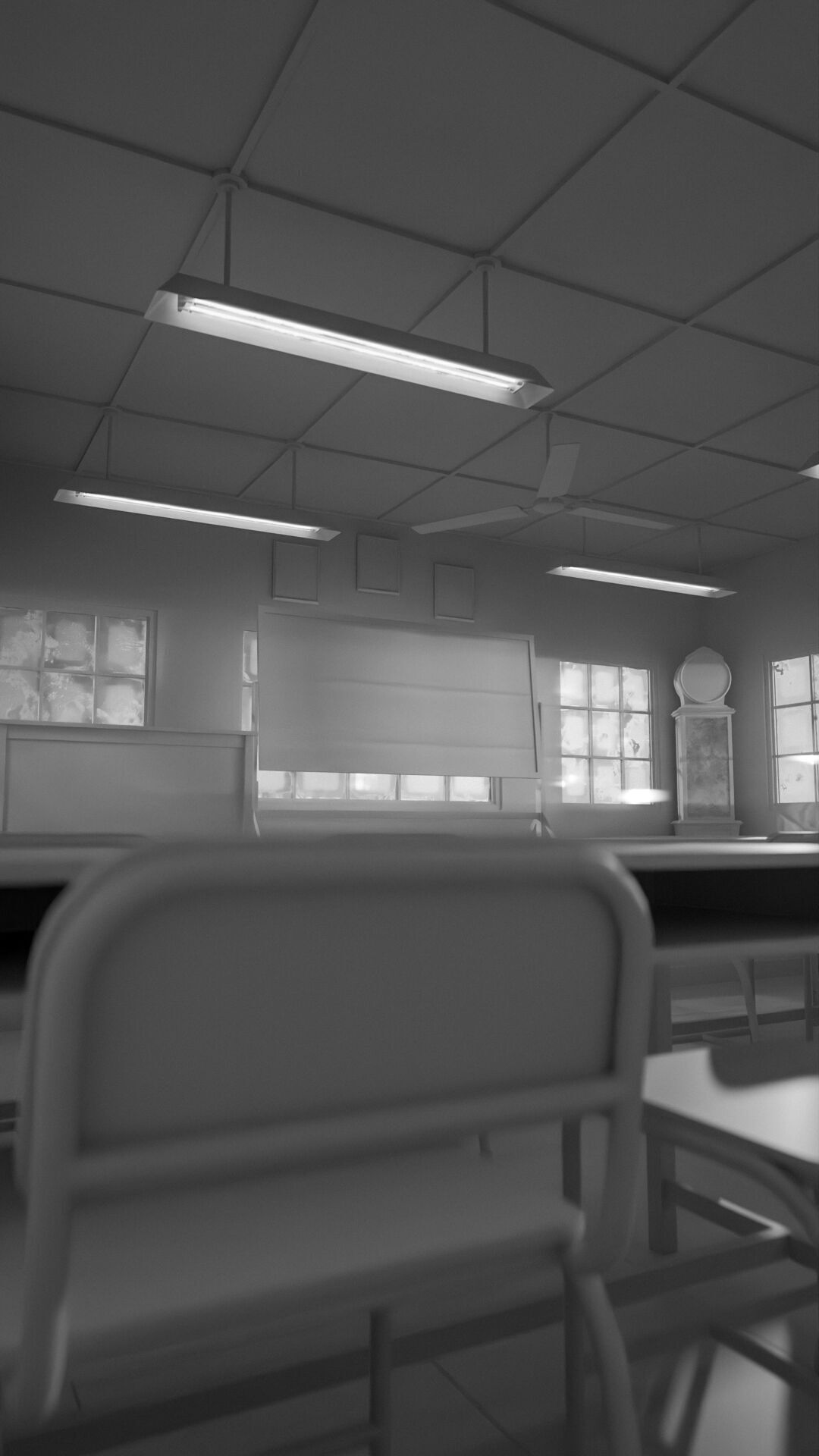 Abandoned classroom interior scene Low-poly 3D model_33