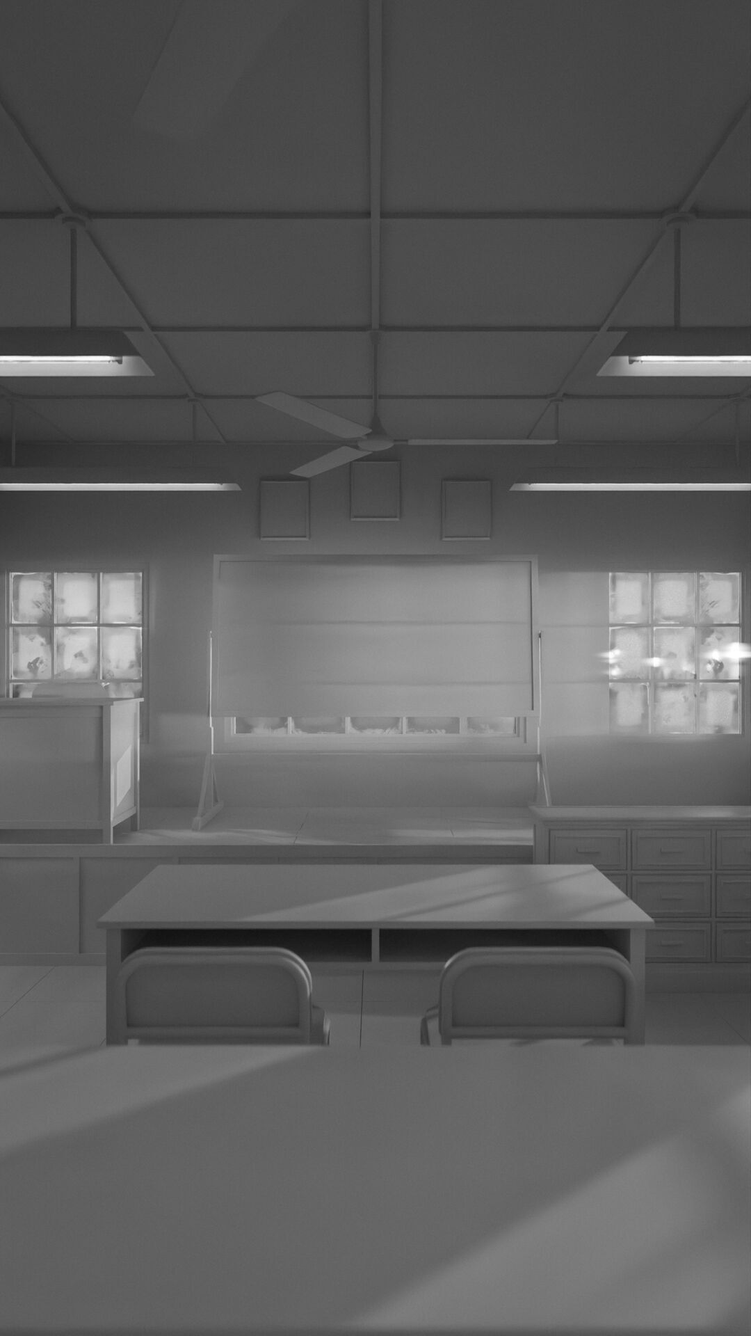 Abandoned classroom interior scene Low-poly 3D model_28