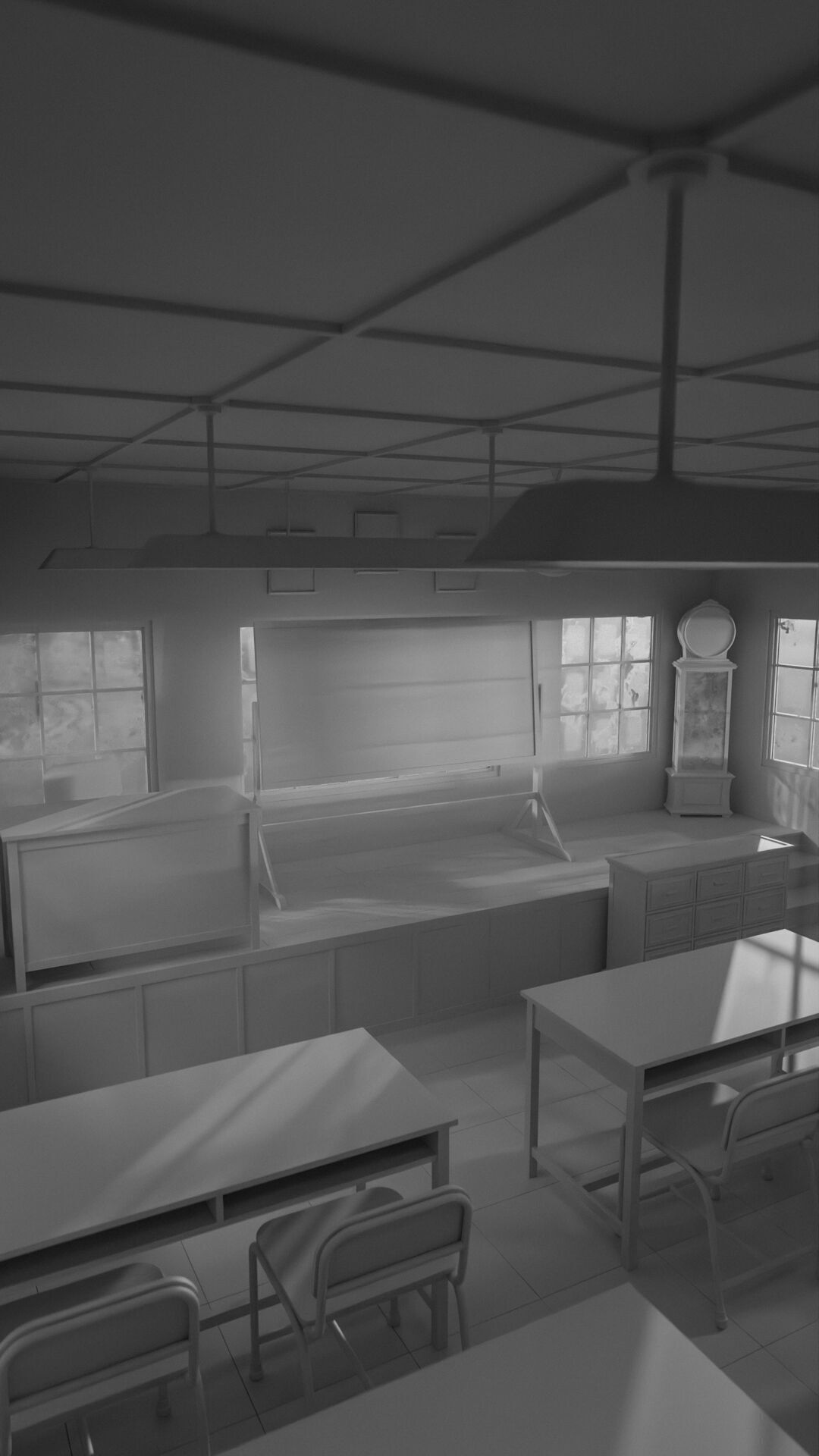 Abandoned classroom interior scene Low-poly 3D model_32