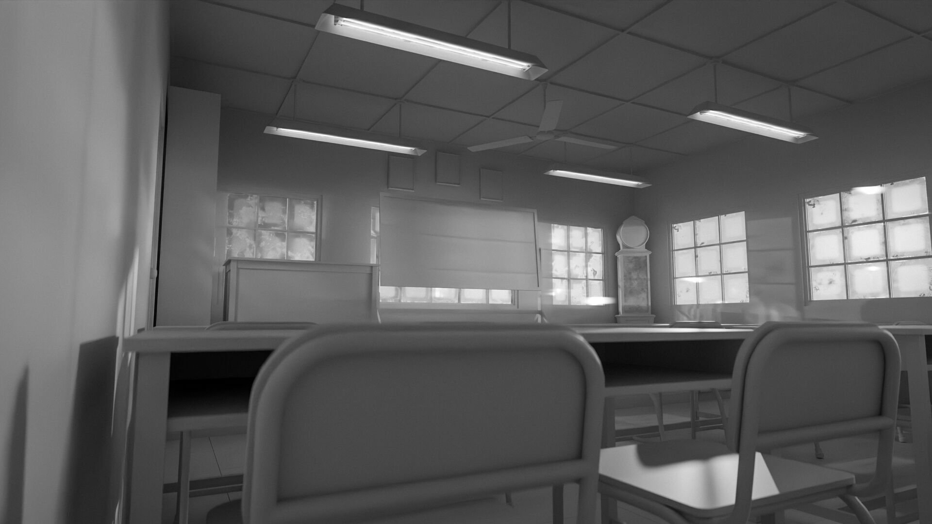 Abandoned classroom interior scene Low-poly 3D model_15