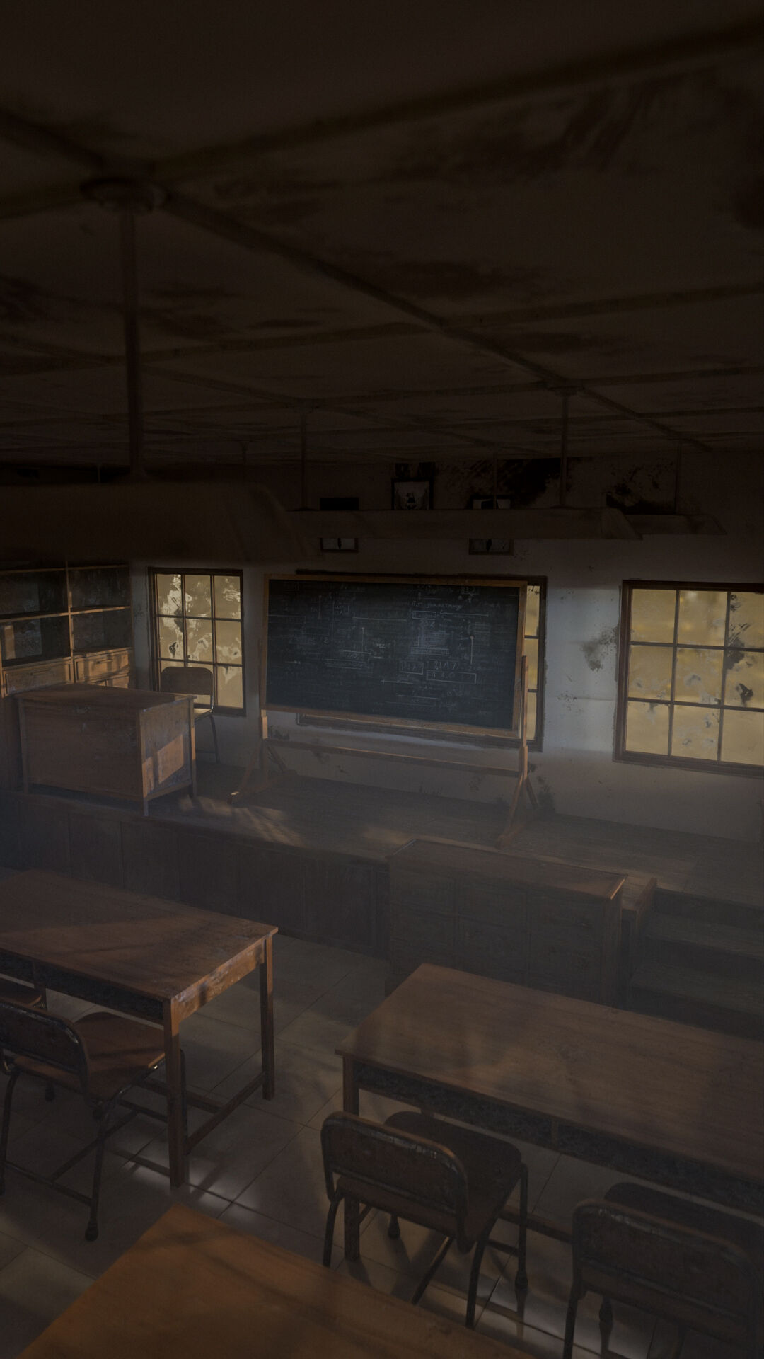 Abandoned classroom interior scene Low-poly 3D model_26