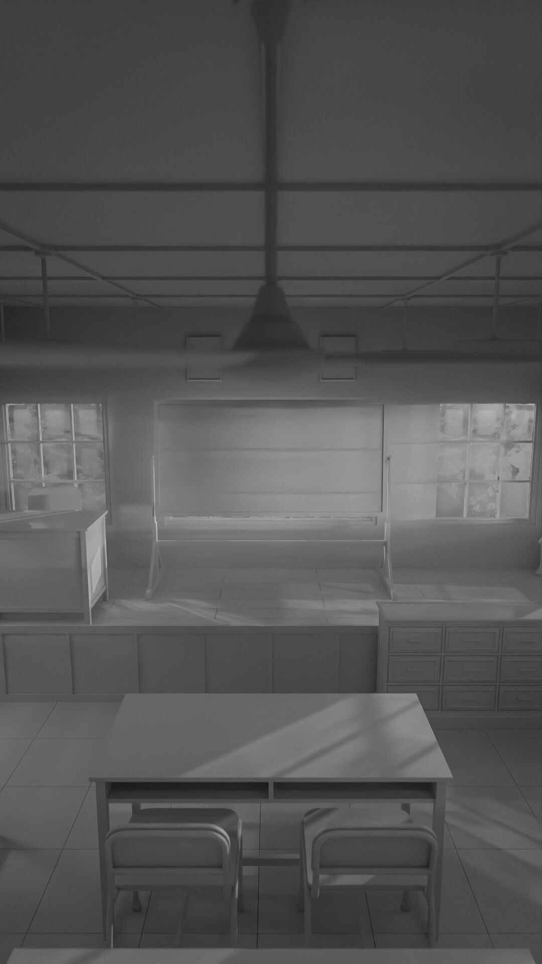 Abandoned classroom interior scene Low-poly 3D model_29
