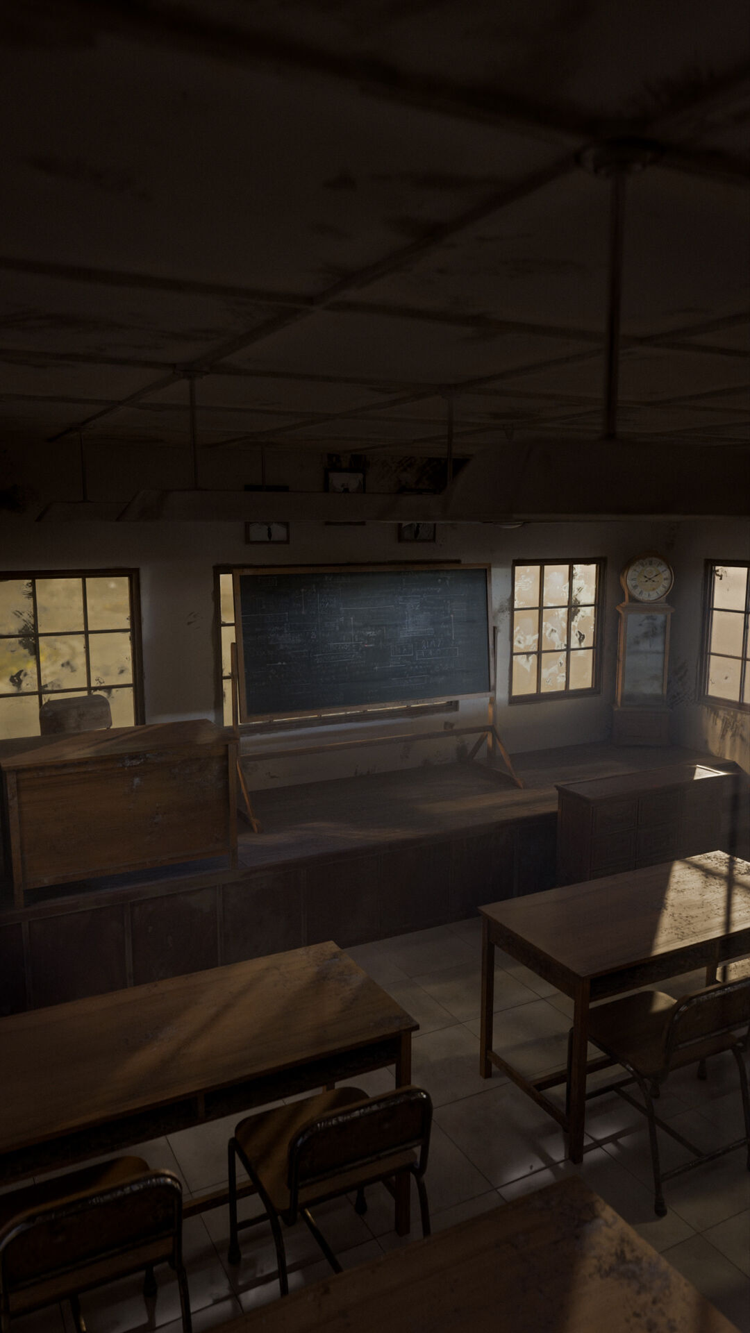 Abandoned classroom interior scene Low-poly 3D model_23