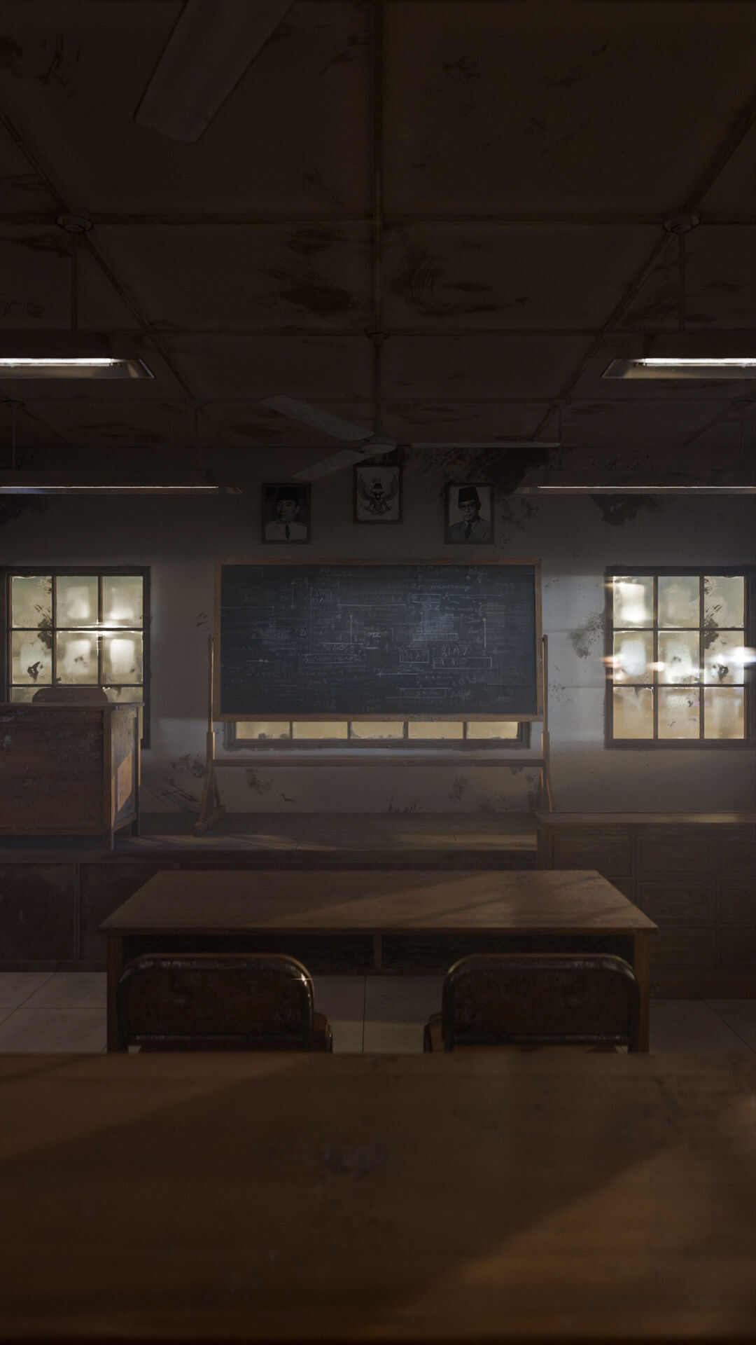 Abandoned classroom interior scene Low-poly 3D model_19