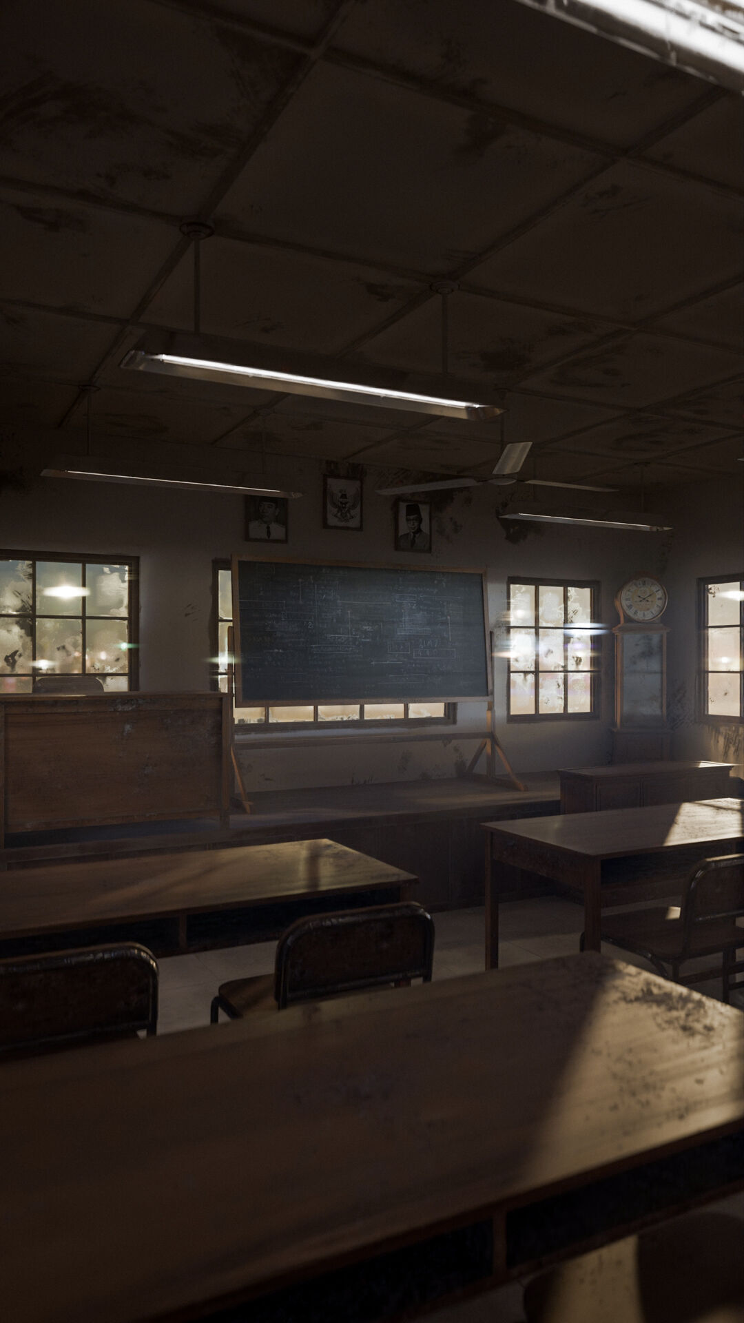 Abandoned classroom interior scene Low-poly 3D model_22