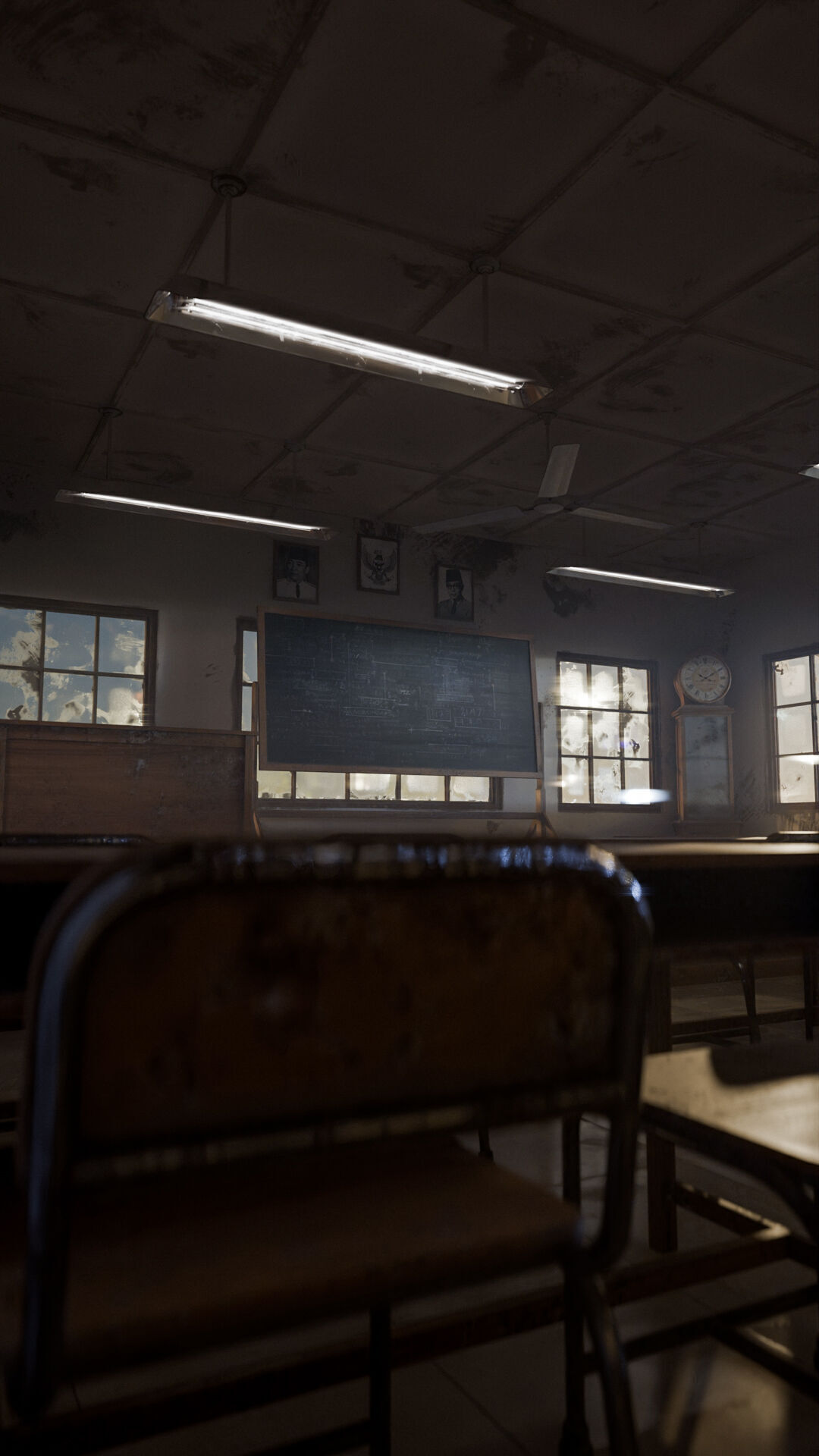 Abandoned classroom interior scene Low-poly 3D model_24