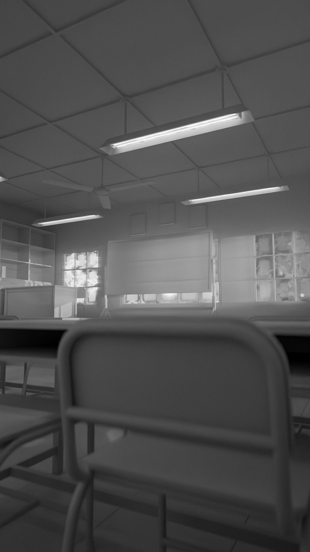 Abandoned classroom interior scene Low-poly 3D model_36