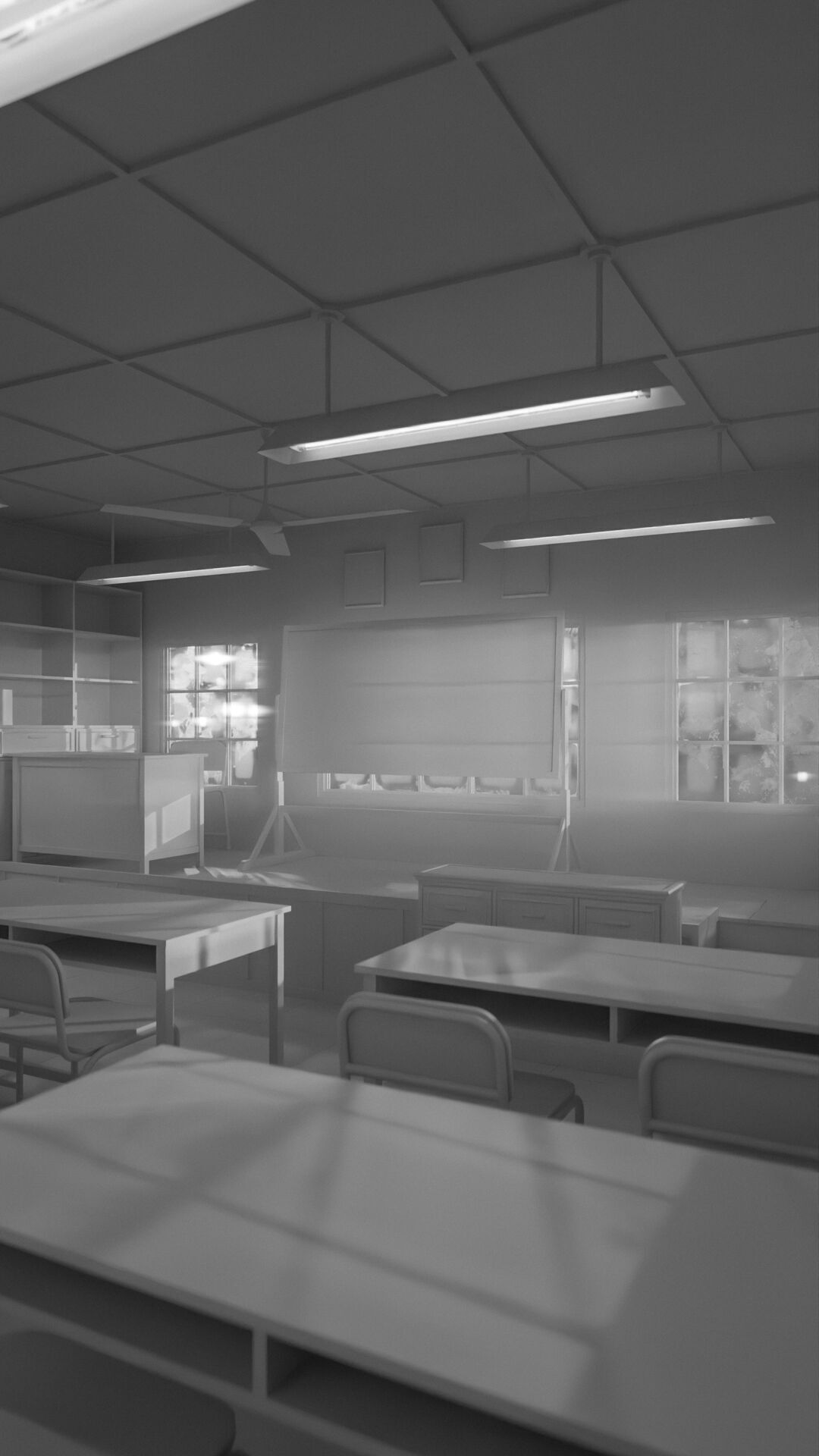 Abandoned classroom interior scene Low-poly 3D model_34