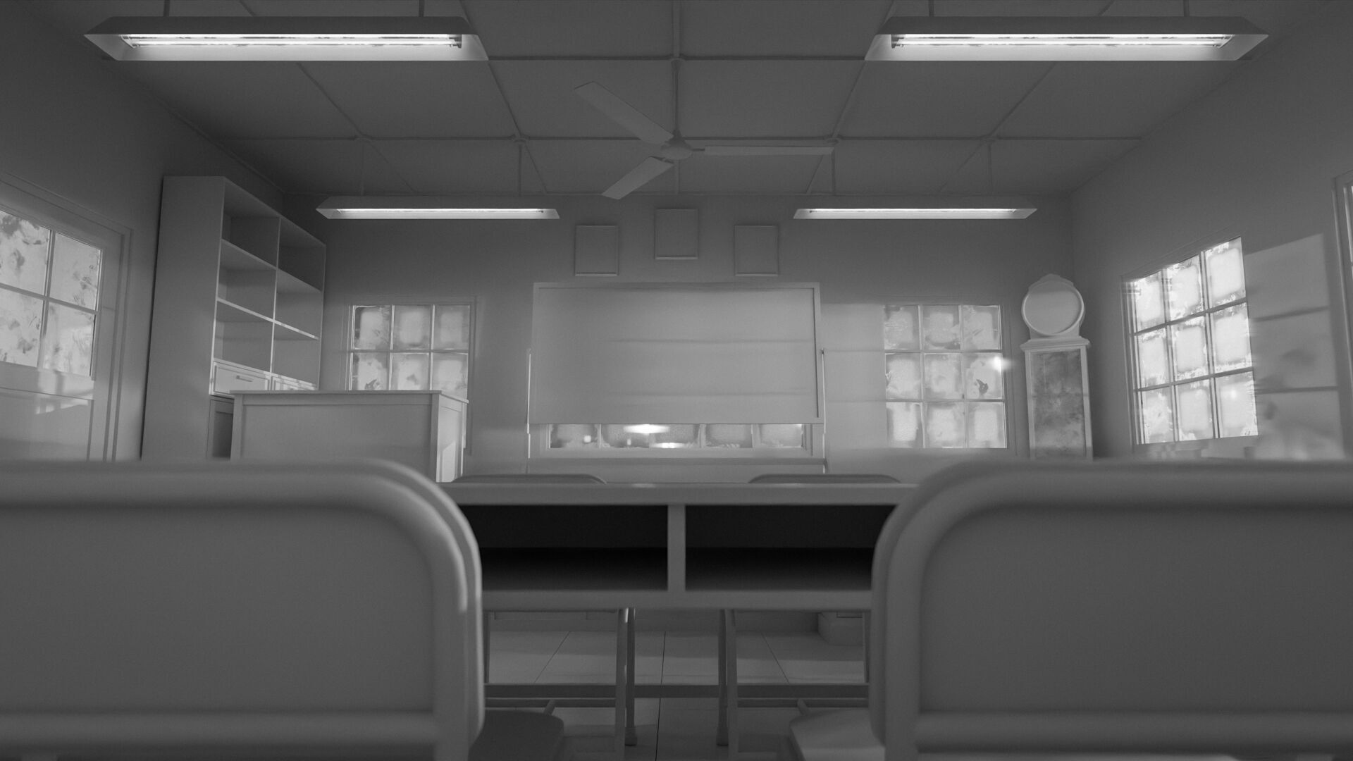 Abandoned classroom interior scene Low-poly 3D model_12