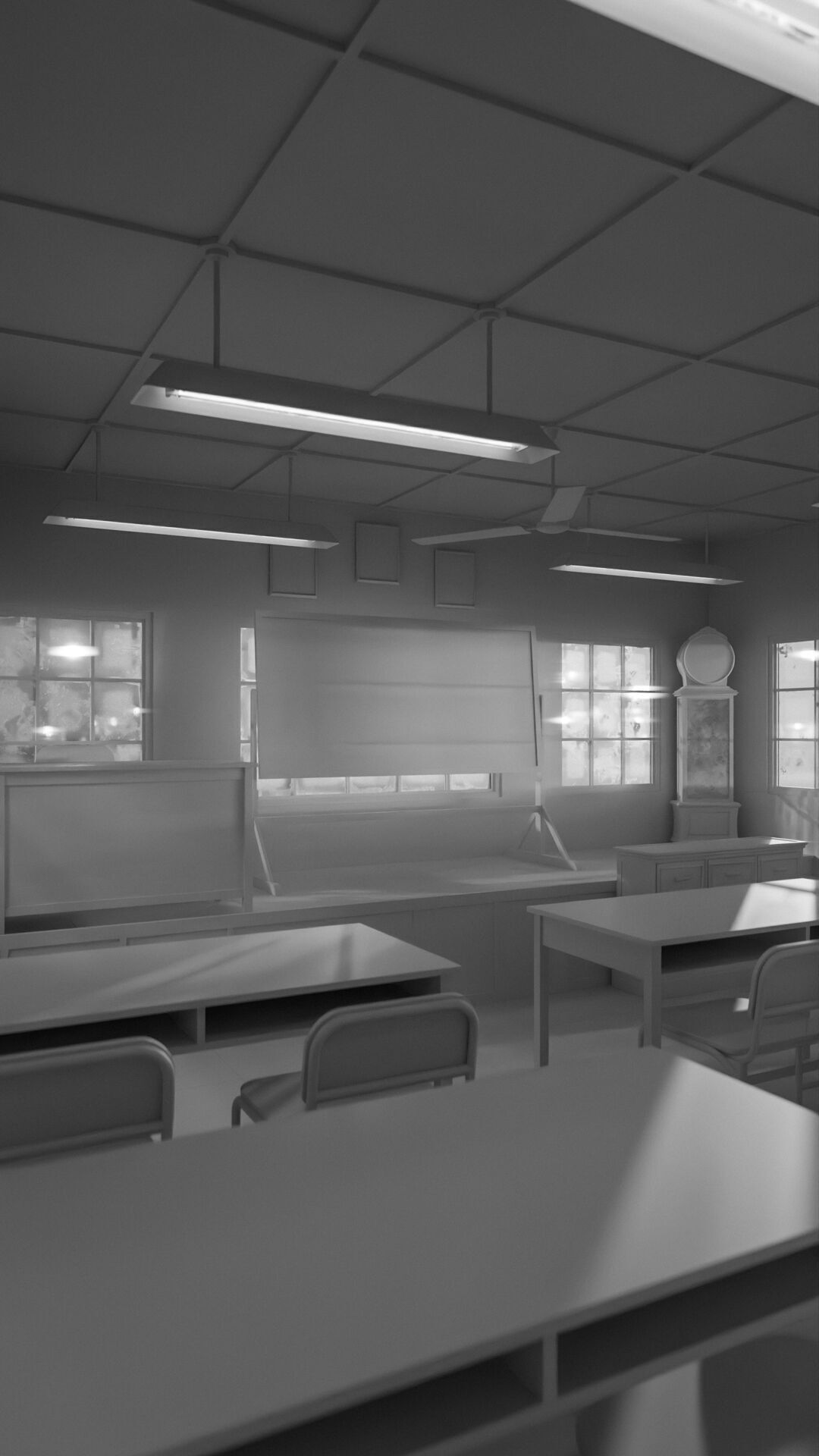 Abandoned classroom interior scene Low-poly 3D model_31