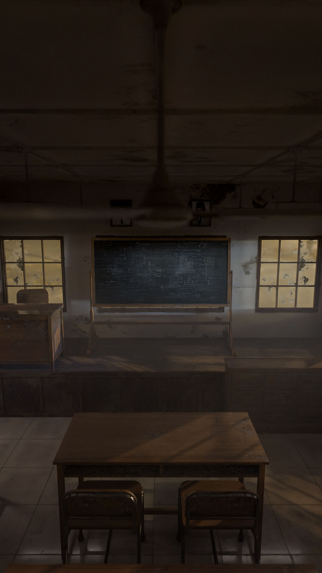 Abandoned classroom interior scene Low-poly 3D model_20
