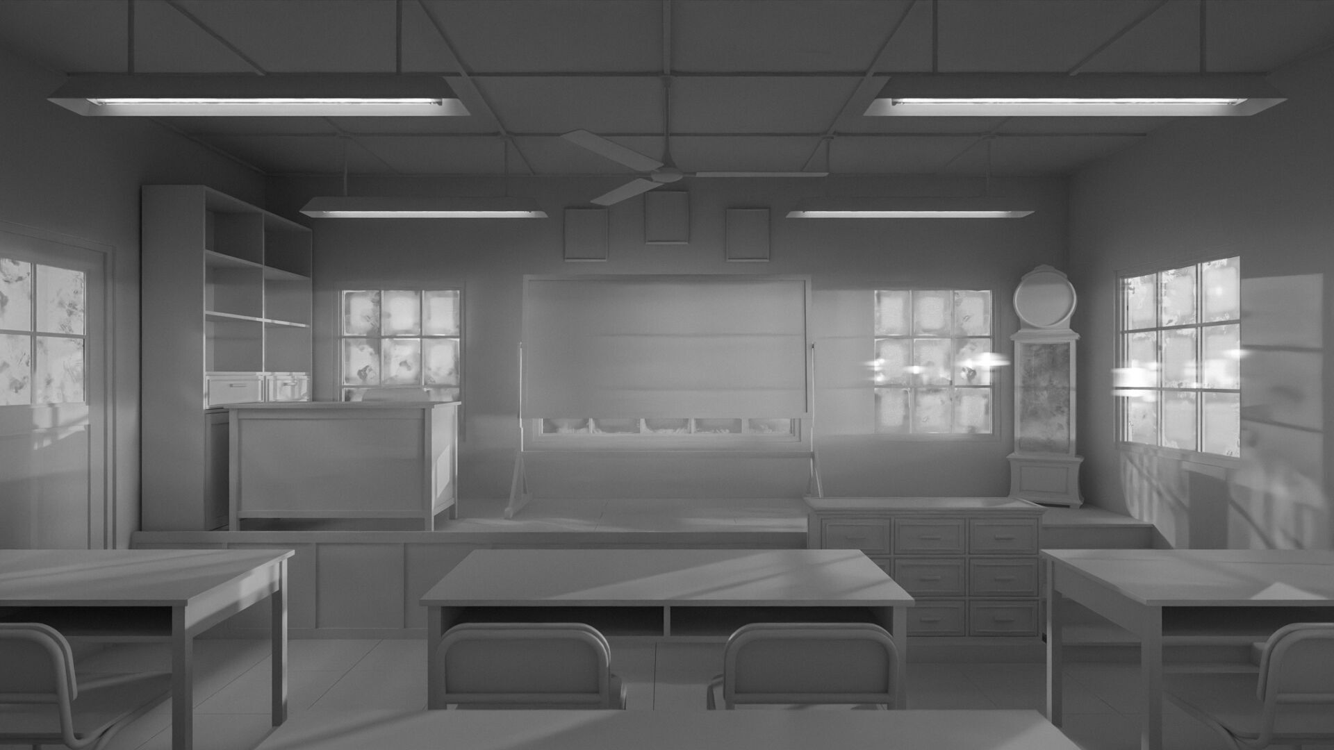 Abandoned classroom interior scene Low-poly 3D model_10