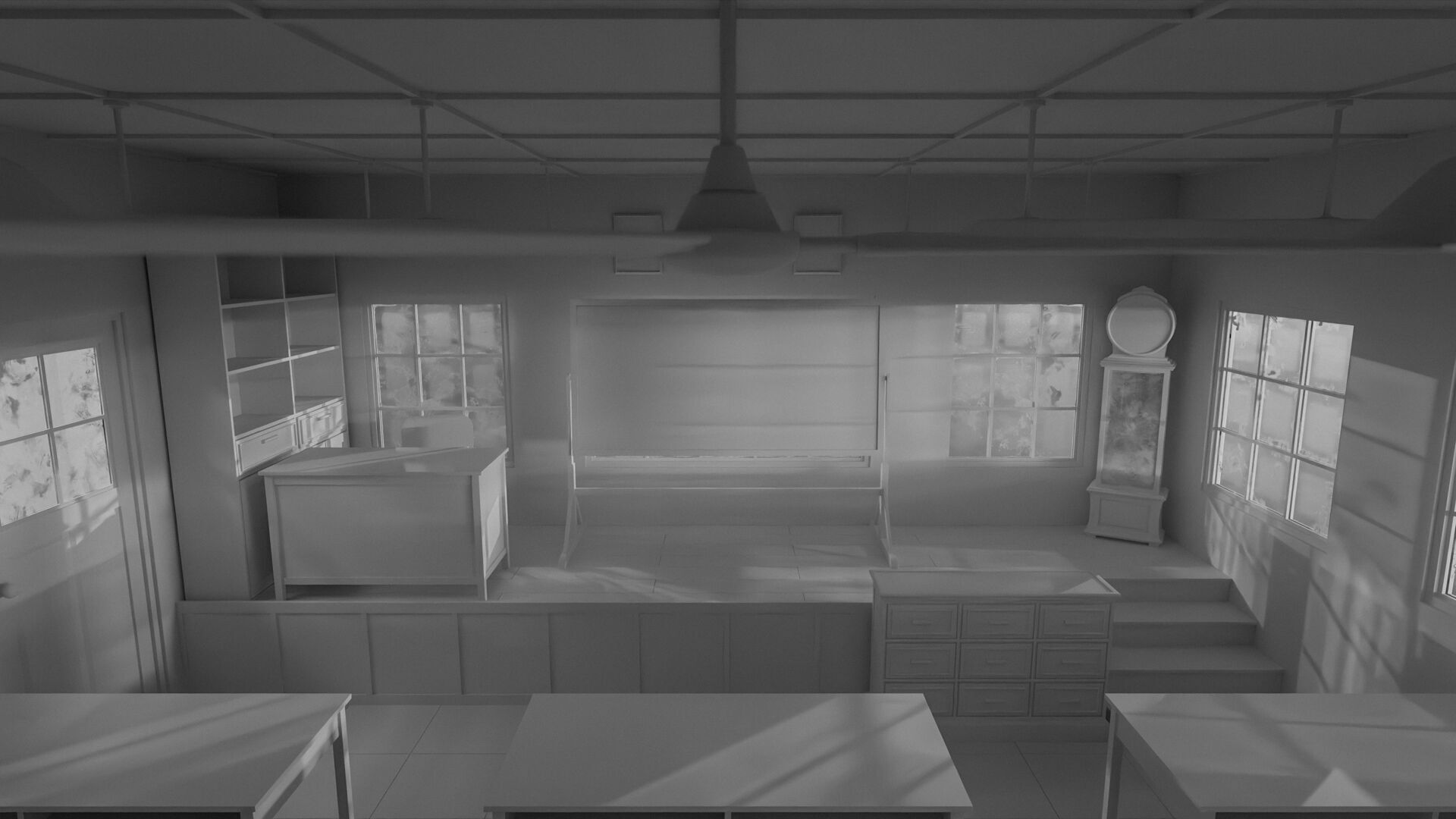 Abandoned classroom interior scene Low-poly 3D model_11