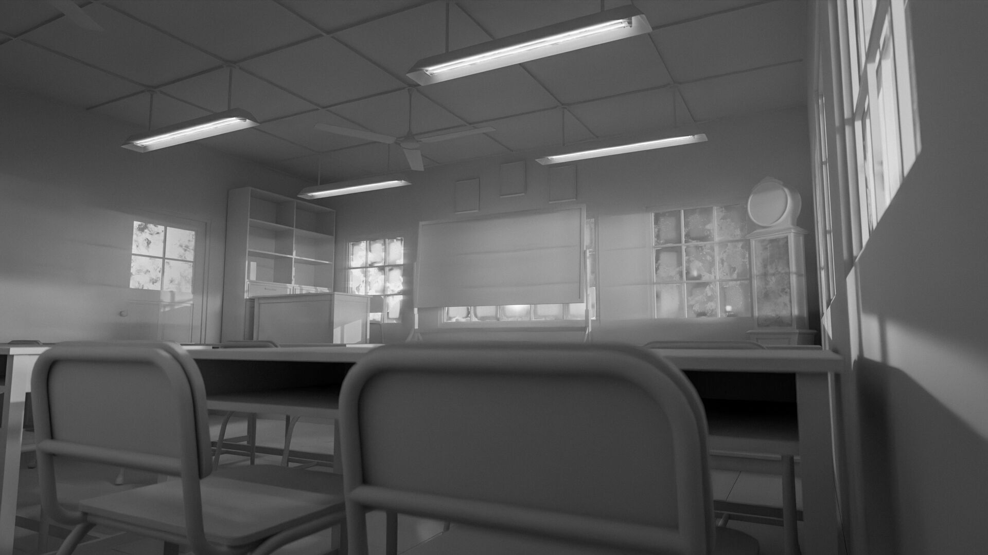 Abandoned classroom interior scene Low-poly 3D model_18