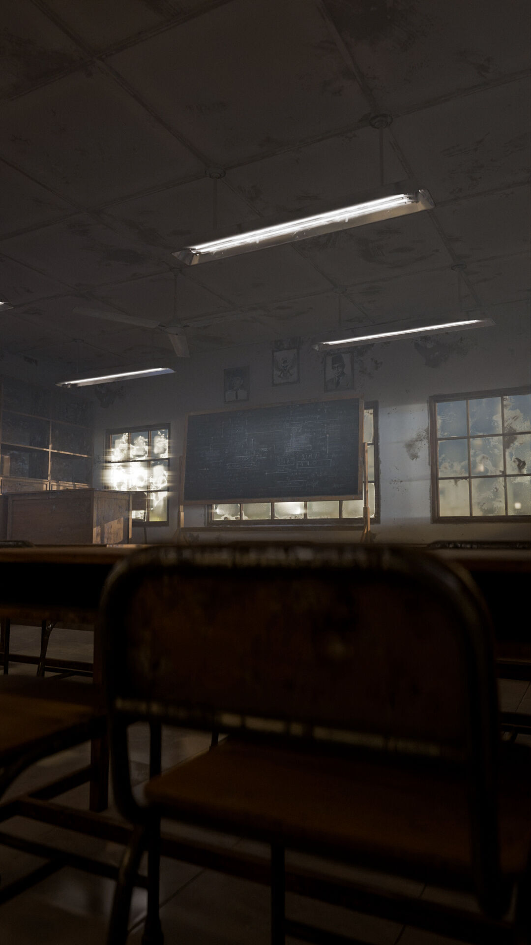 Abandoned classroom interior scene Low-poly 3D model_27