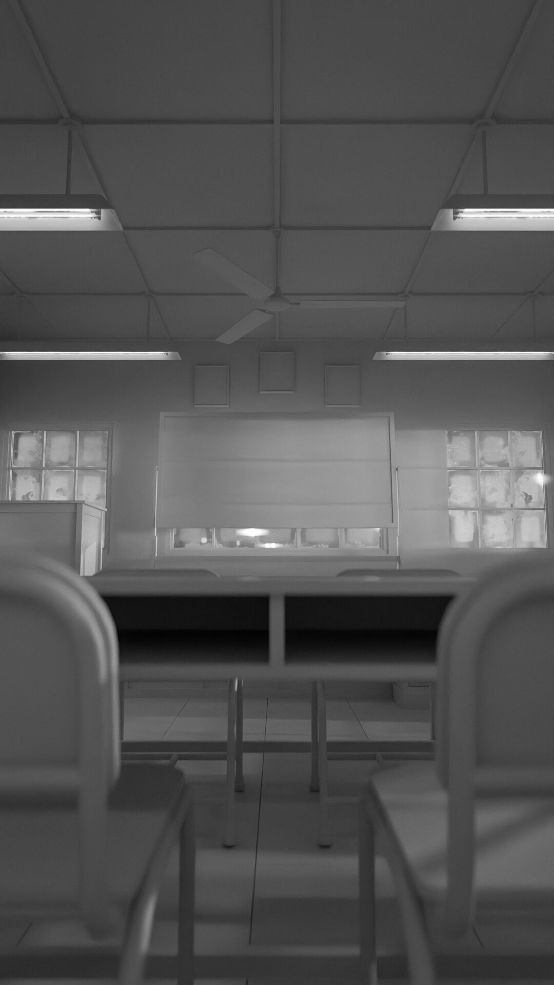 Abandoned classroom interior scene Low-poly 3D model_30