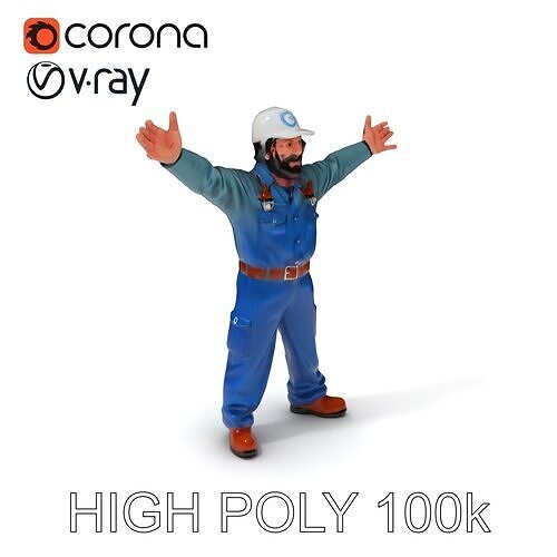 Friendly Mechanic D Character Model with High Detail and Rigging Low-poly 3D model