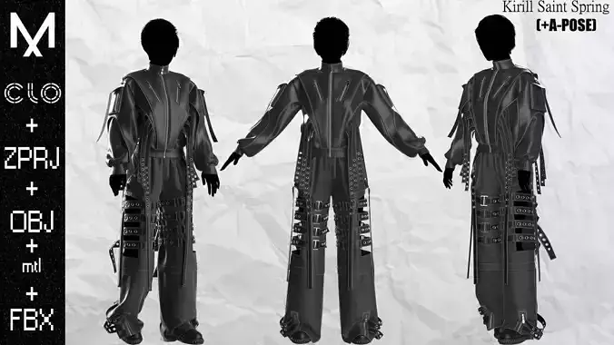  Leather Outfit Female Marvelous designer Clo3d OBJ mtl FBX ZPRJ