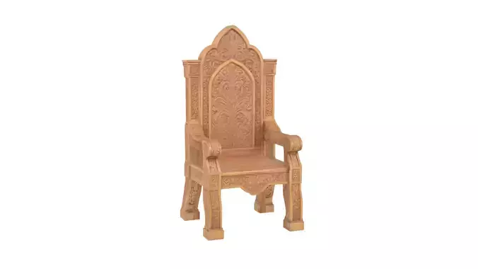 Royal Carved Wooden Throne Chair 3D Model