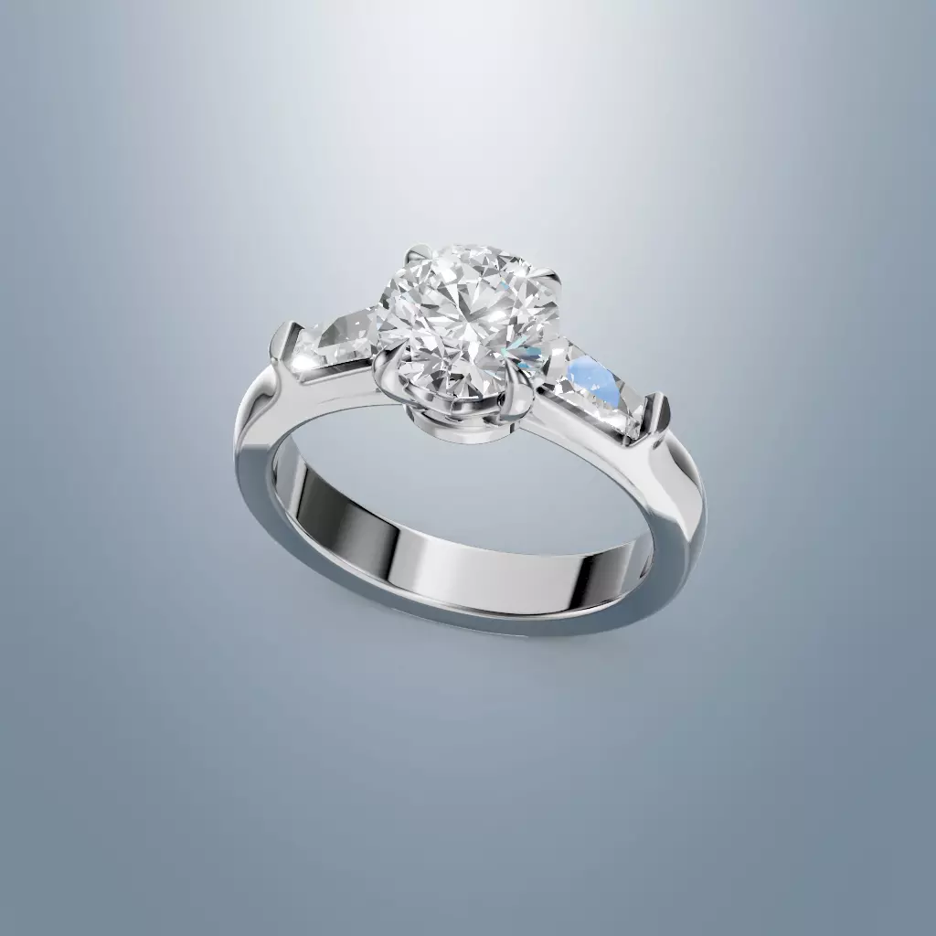 Solitaire Trapezia Ring 3D print model_0