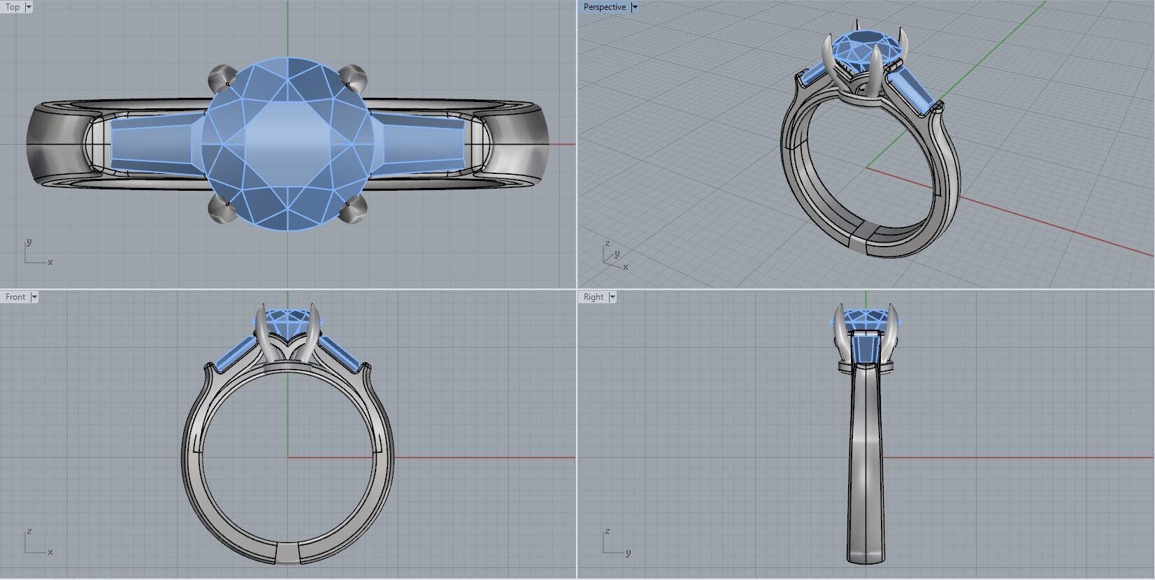 Solitaire Trapezia Ring 3D print model_6