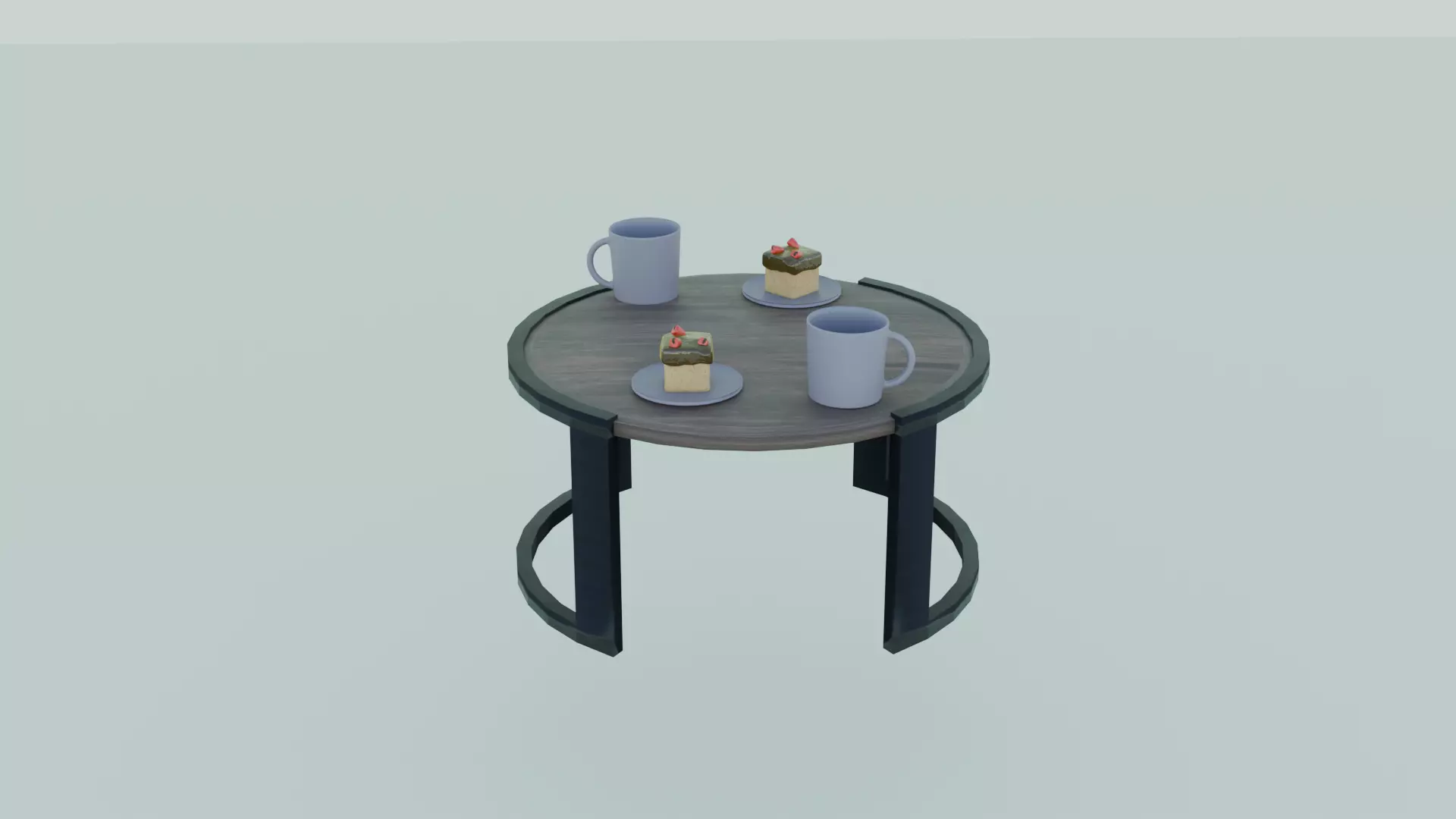 Low-Poly Coffee Table with Plates Cakes and Cups Game Ready Low-poly 3D model_0